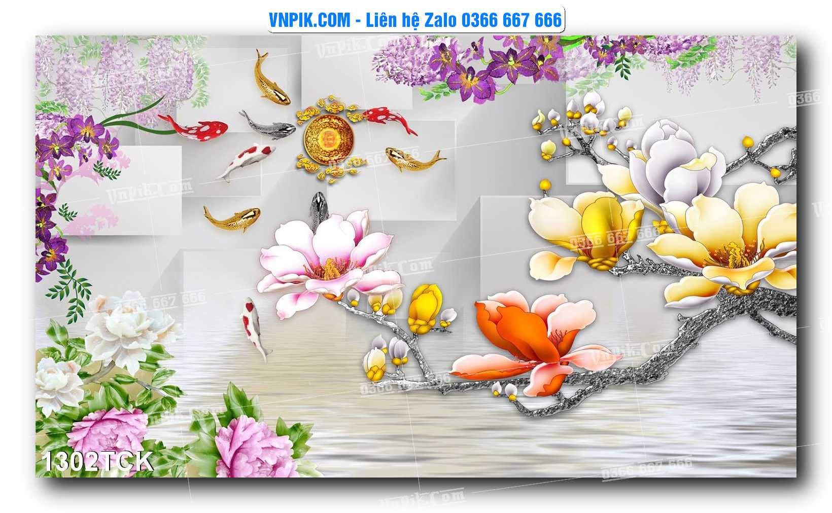 Tranh Hoa Sen – Cá Koi – Cá Chép 1302TCK