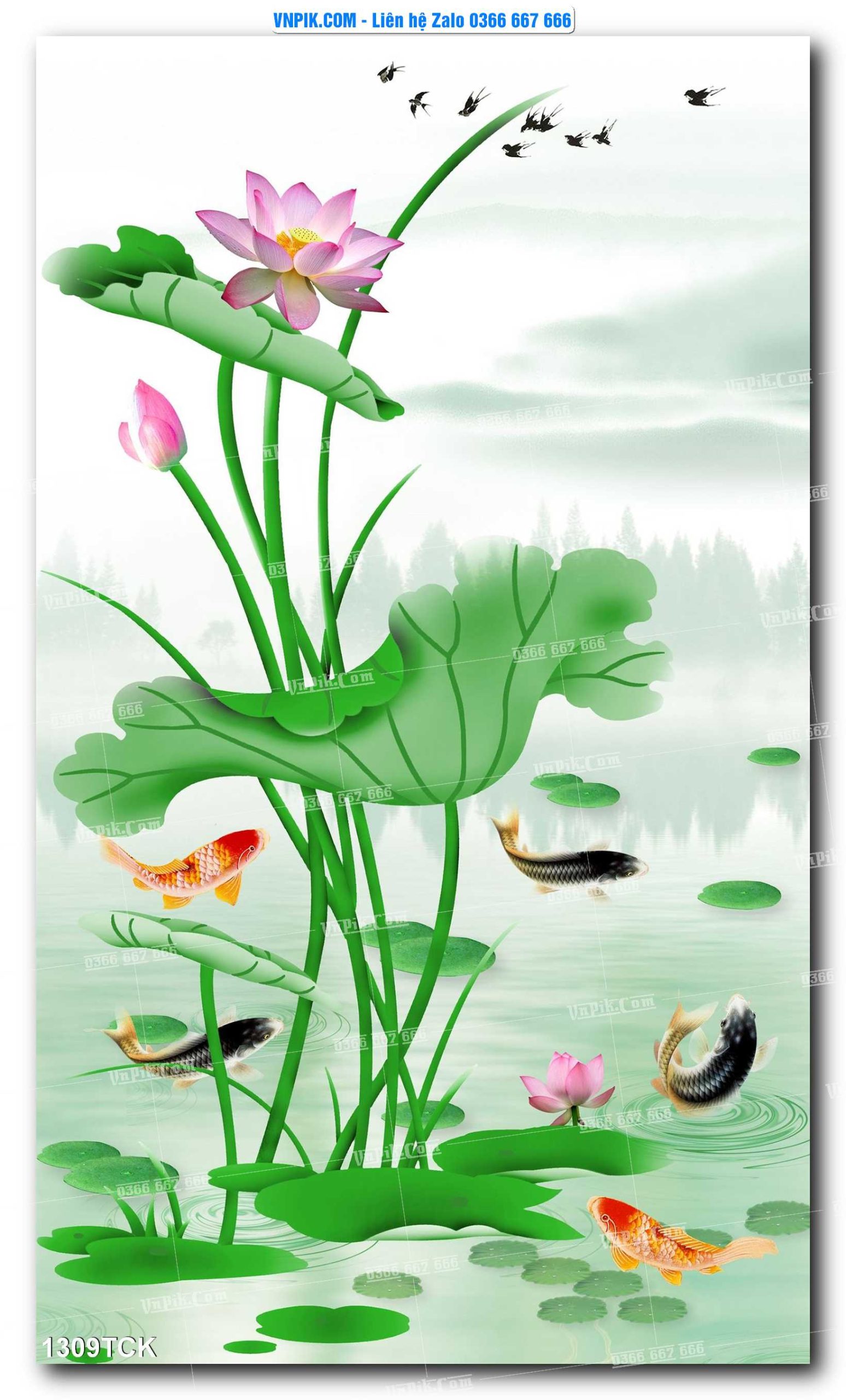 Tranh Hoa Sen – Cá Koi – Cá Chép 1309TCK