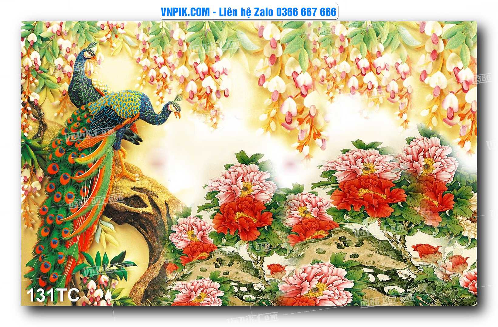 Tranh Treo Tường – Chim Công Hoa Mẫu Đơn 131TC