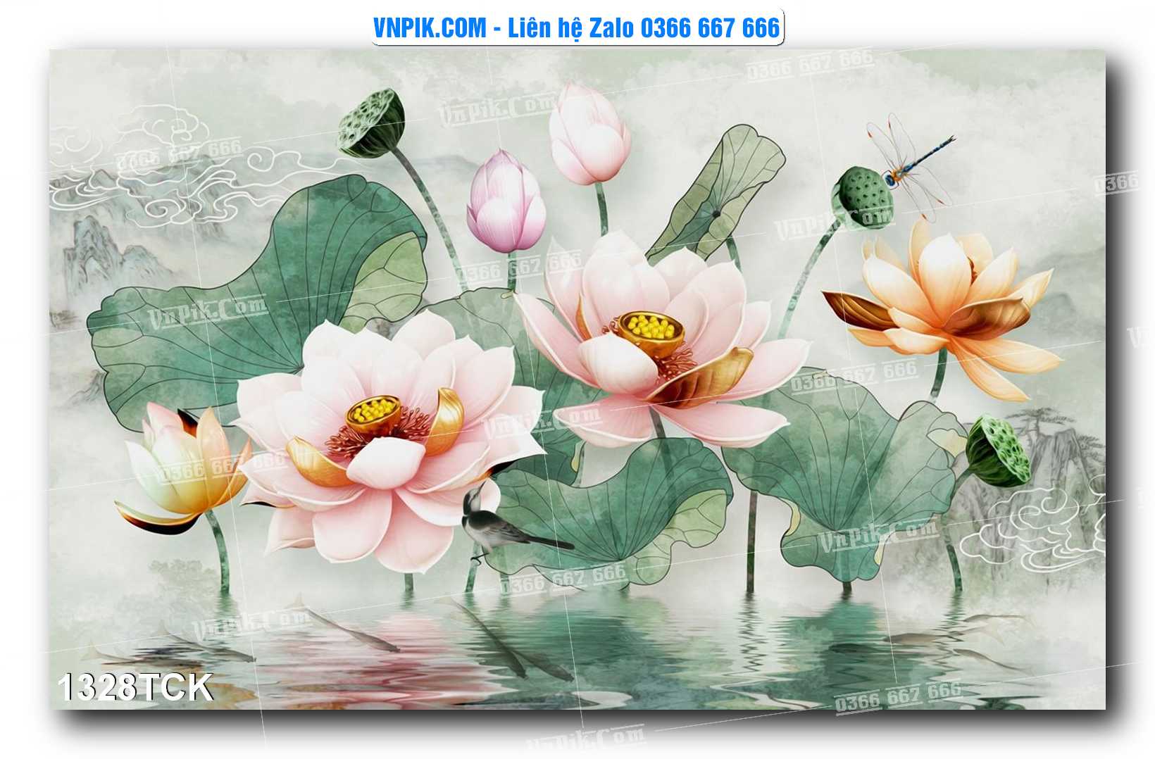 Tranh Hoa Sen – Cá Koi – Cá Chép 1328TCK