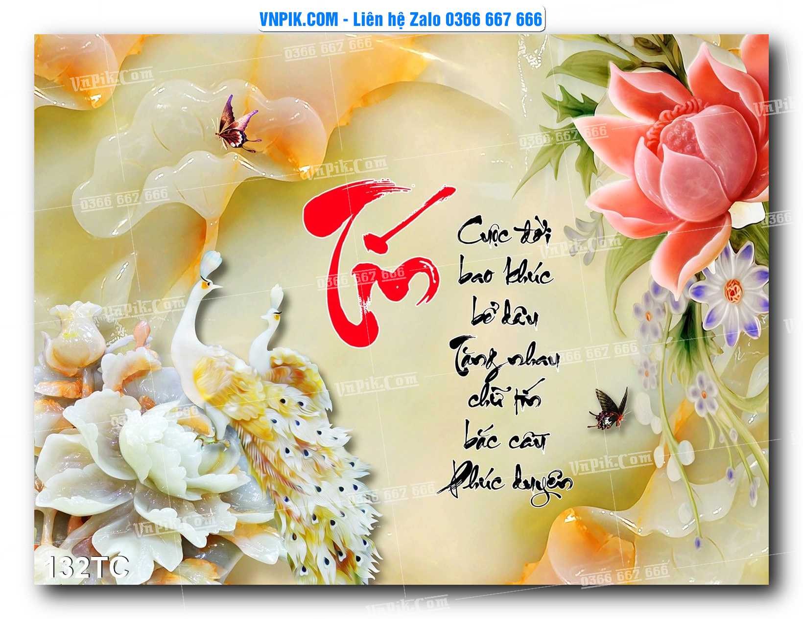 Tranh Treo Tường – Chim Công Hoa Mẫu Đơn 132TC