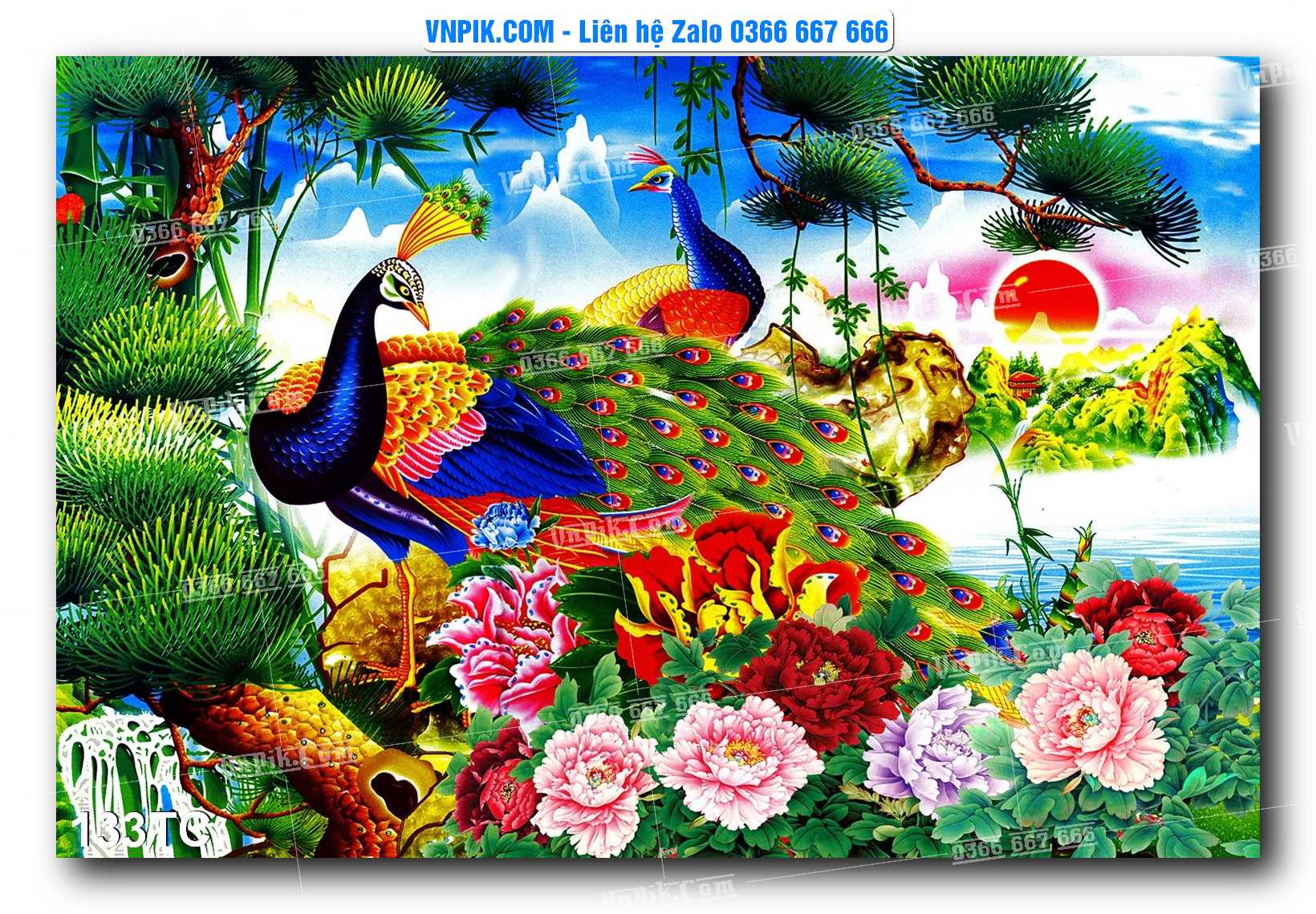 Tranh Treo Tường – Chim Công Hoa Mẫu Đơn 133TC