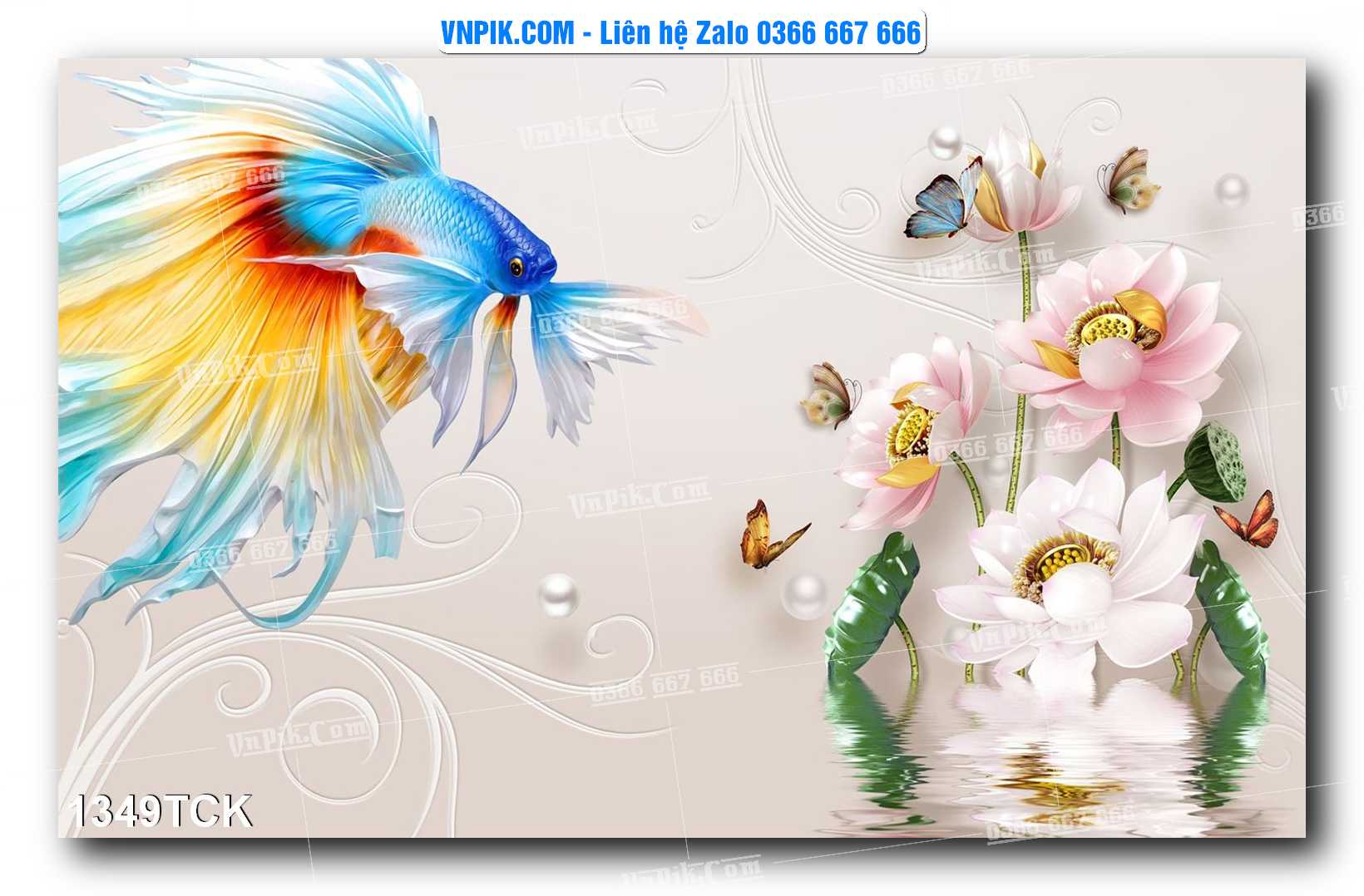 Tranh Hoa Sen – Cá Koi – Cá Chép 1349TCK