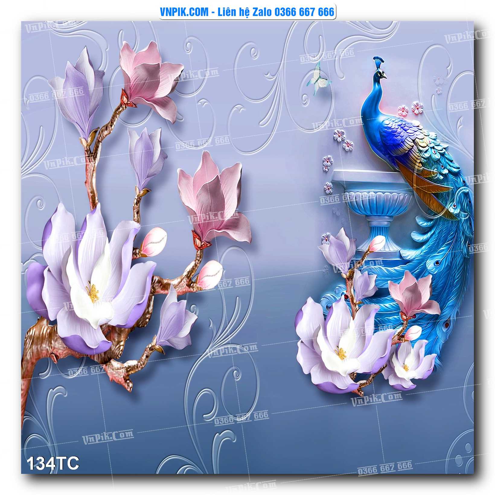 Tranh Treo Tường – Chim Công Hoa Mẫu Đơn 134TC