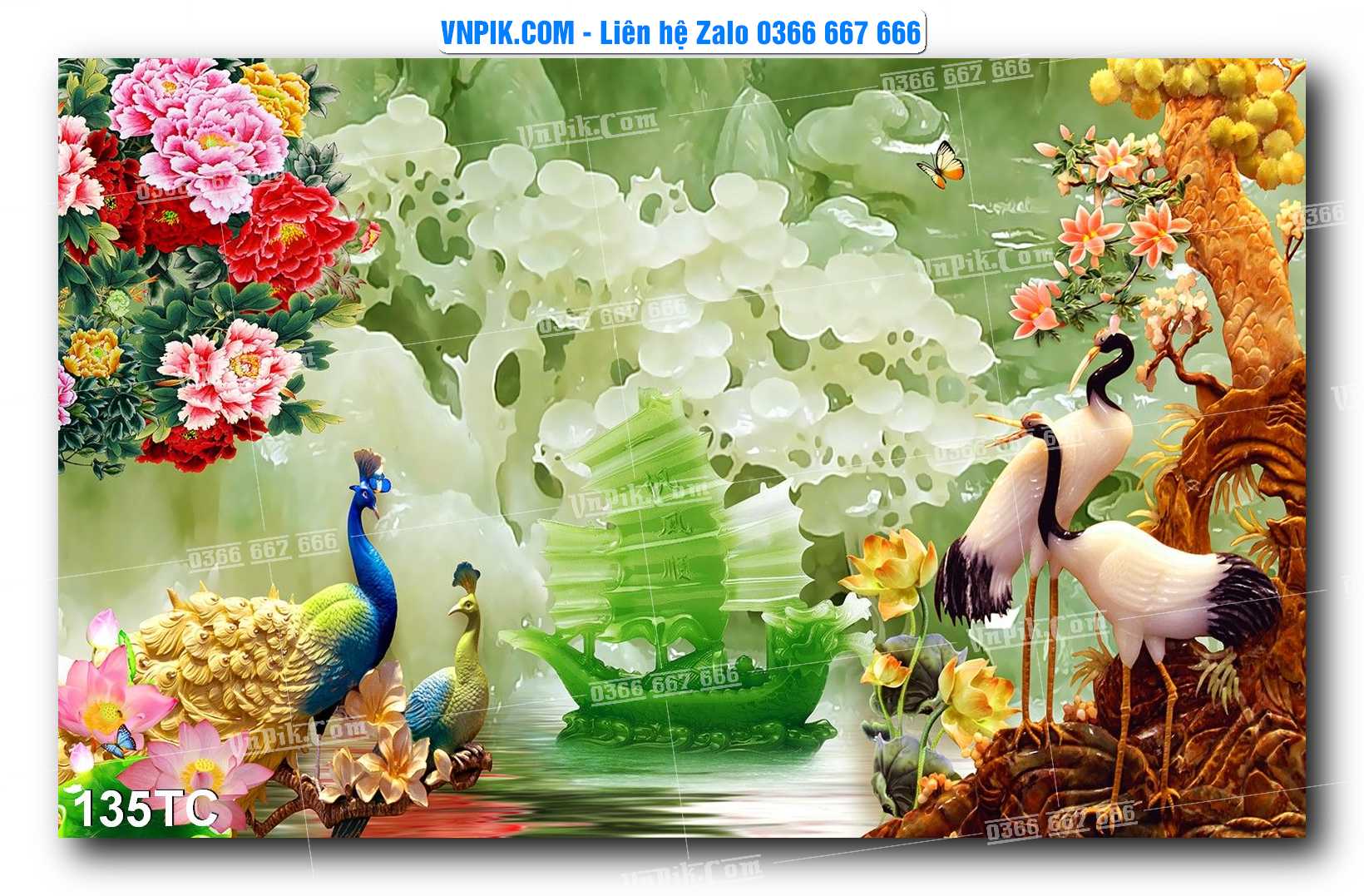 Tranh Treo Tường – Chim Công Hoa Mẫu Đơn 135TC