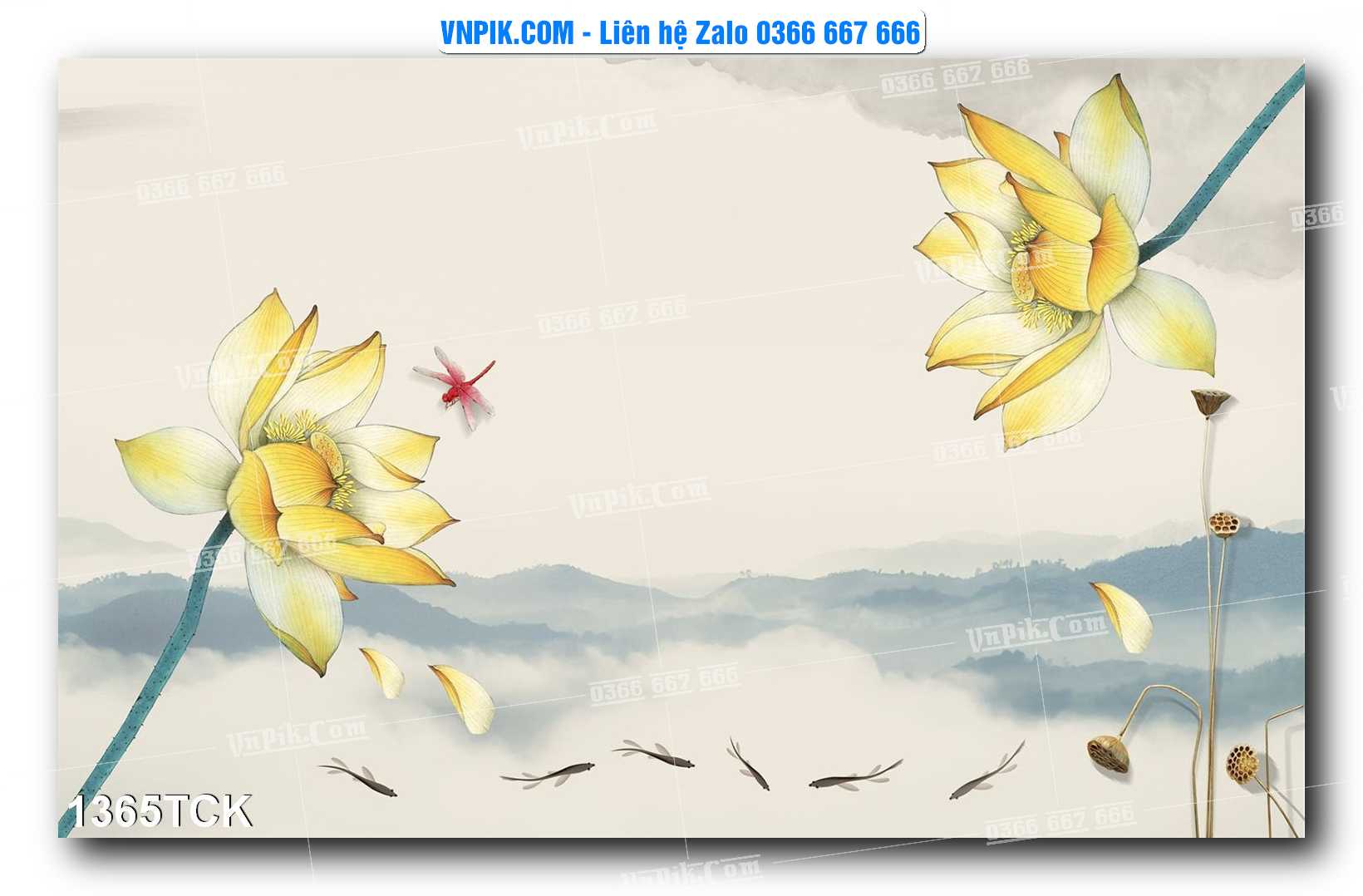 Tranh Hoa Sen – Cá Koi – Cá Chép 1365TCK