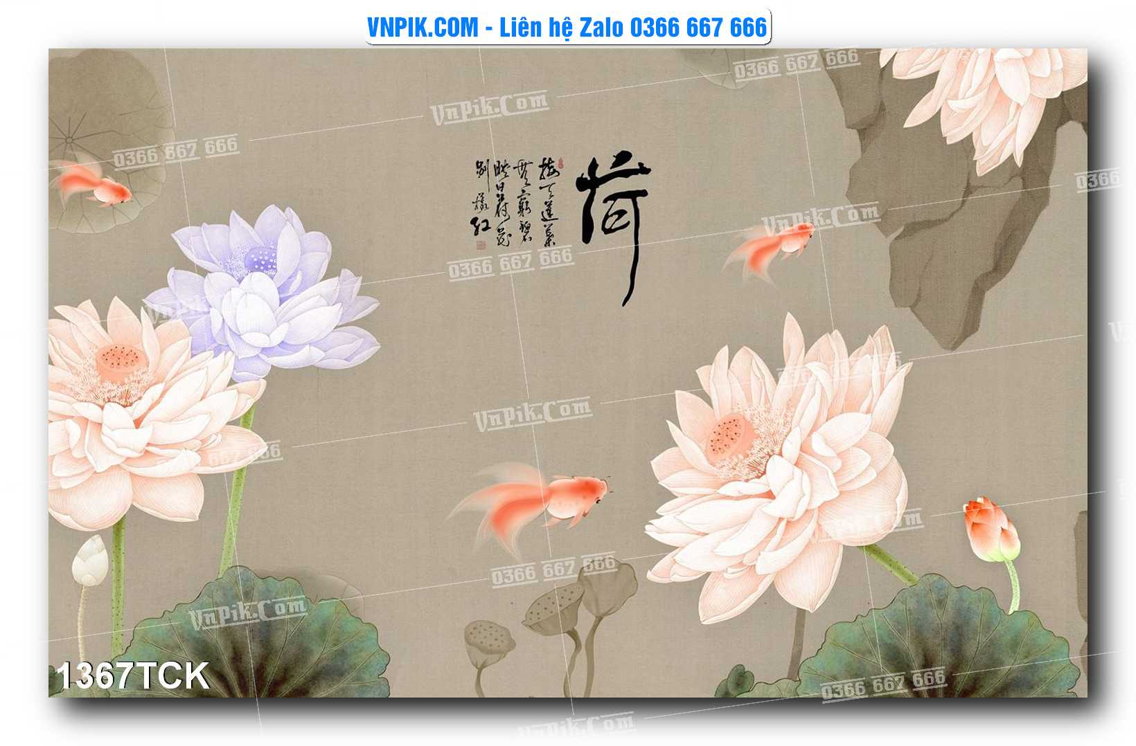 Tranh Hoa Sen – Cá Koi – Cá Chép 1367TCK