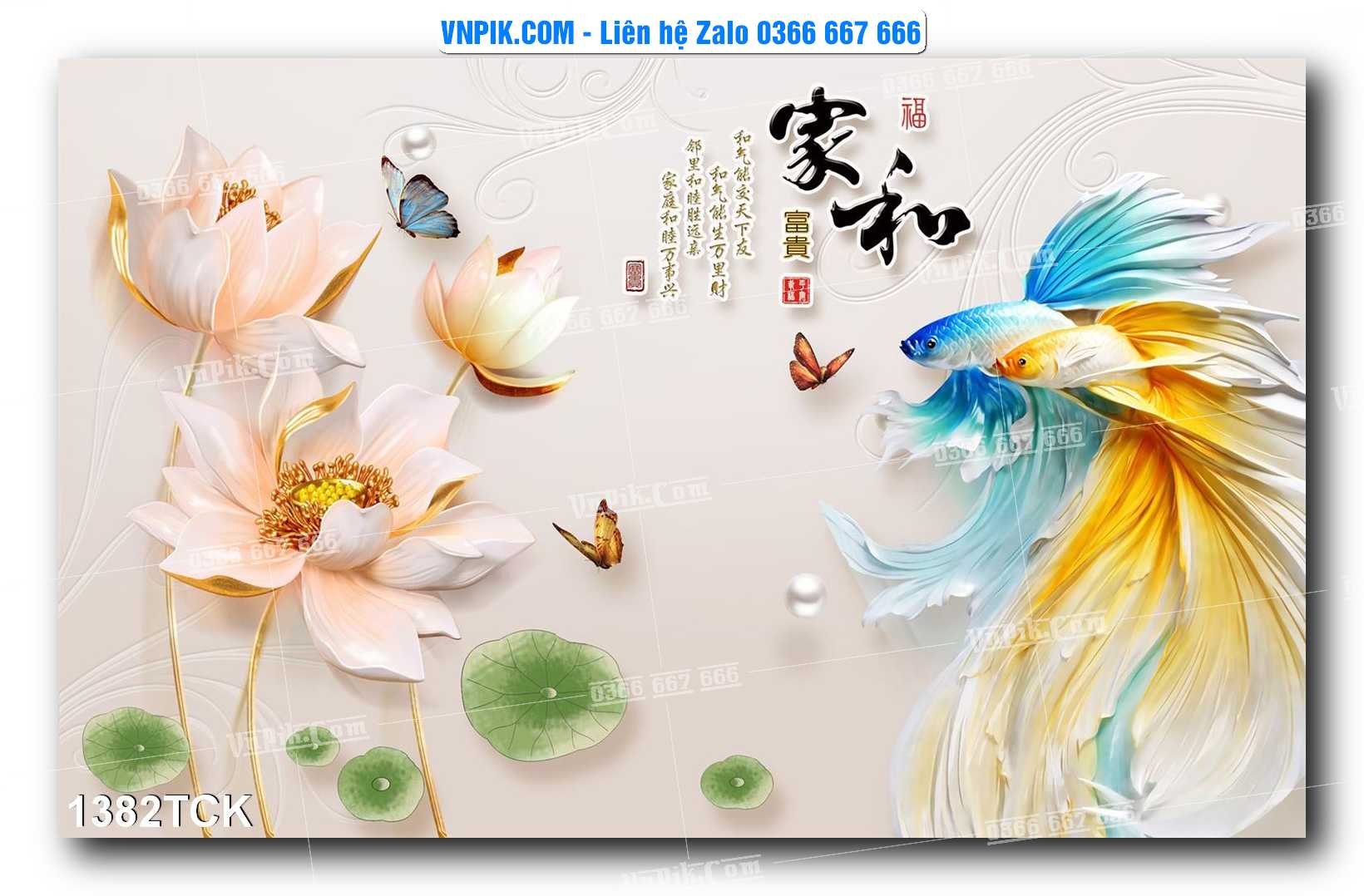 Tranh Hoa Sen – Cá Koi – Cá Chép 1382TCK