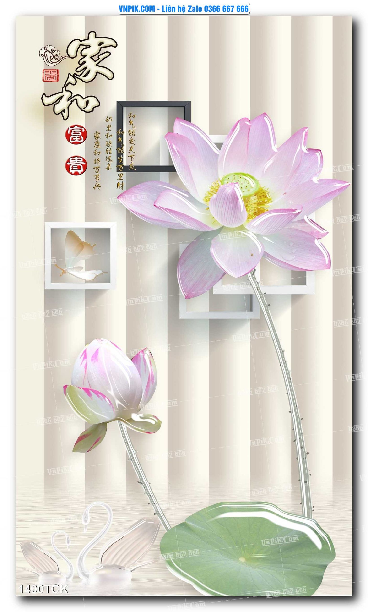 Tranh Hoa Sen – Cá Koi – Cá Chép 1400TCK