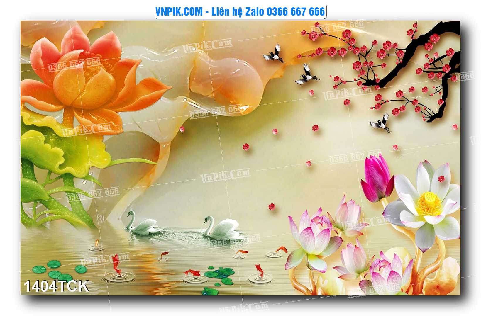 Tranh Hoa Sen – Cá Koi – Cá Chép 1404TCK