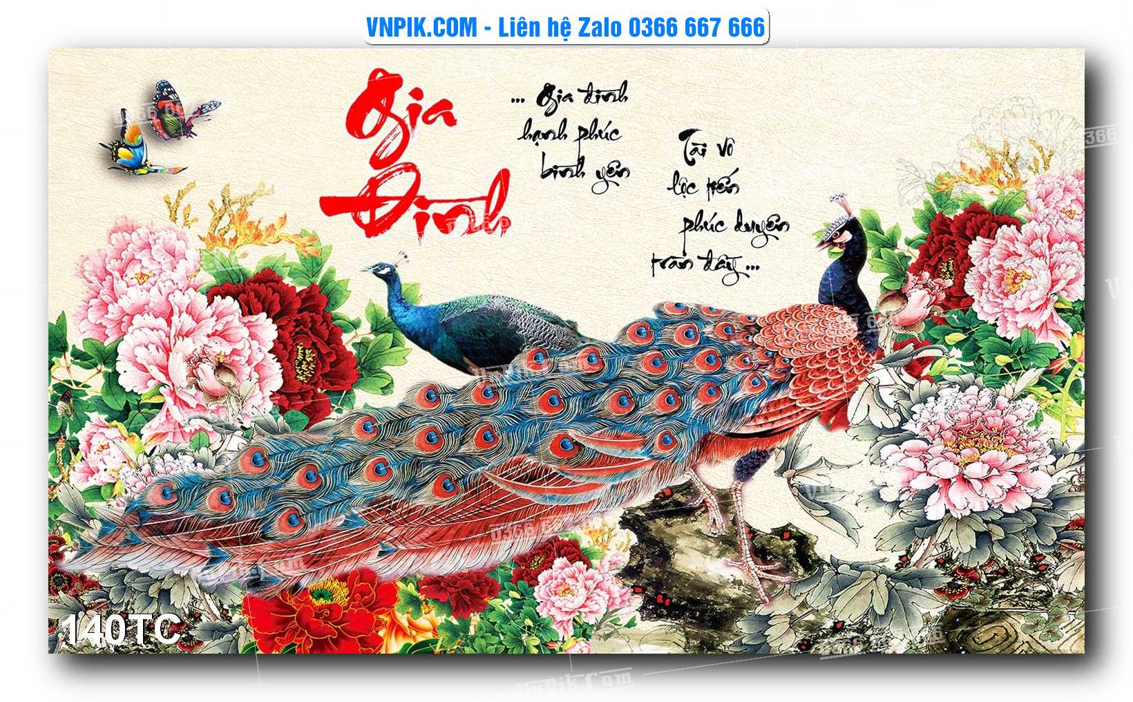 Tranh Treo Tường – Chim Công Hoa Mẫu Đơn 140TC