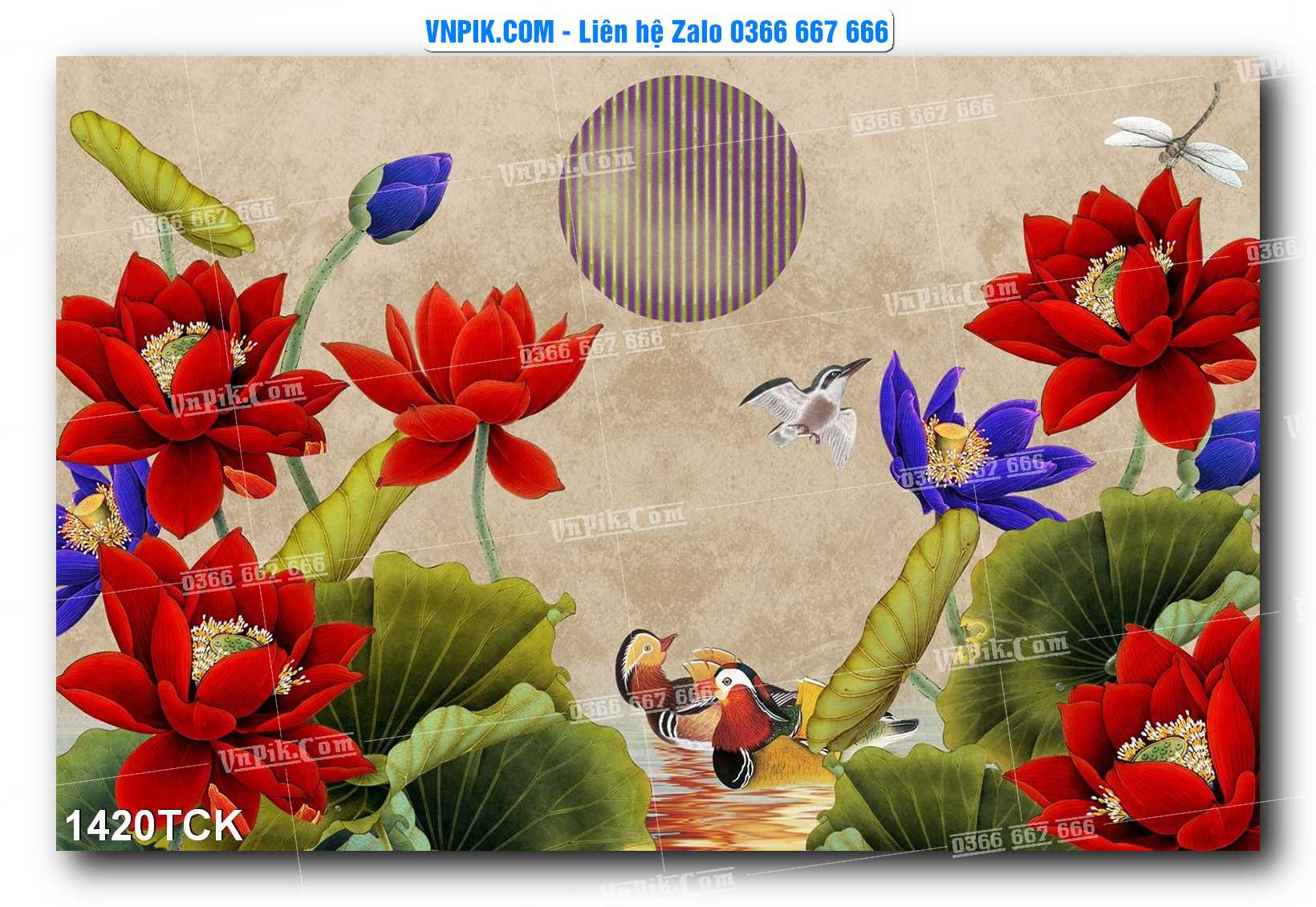 Tranh Hoa Sen – Cá Koi – Cá Chép 1420TCK