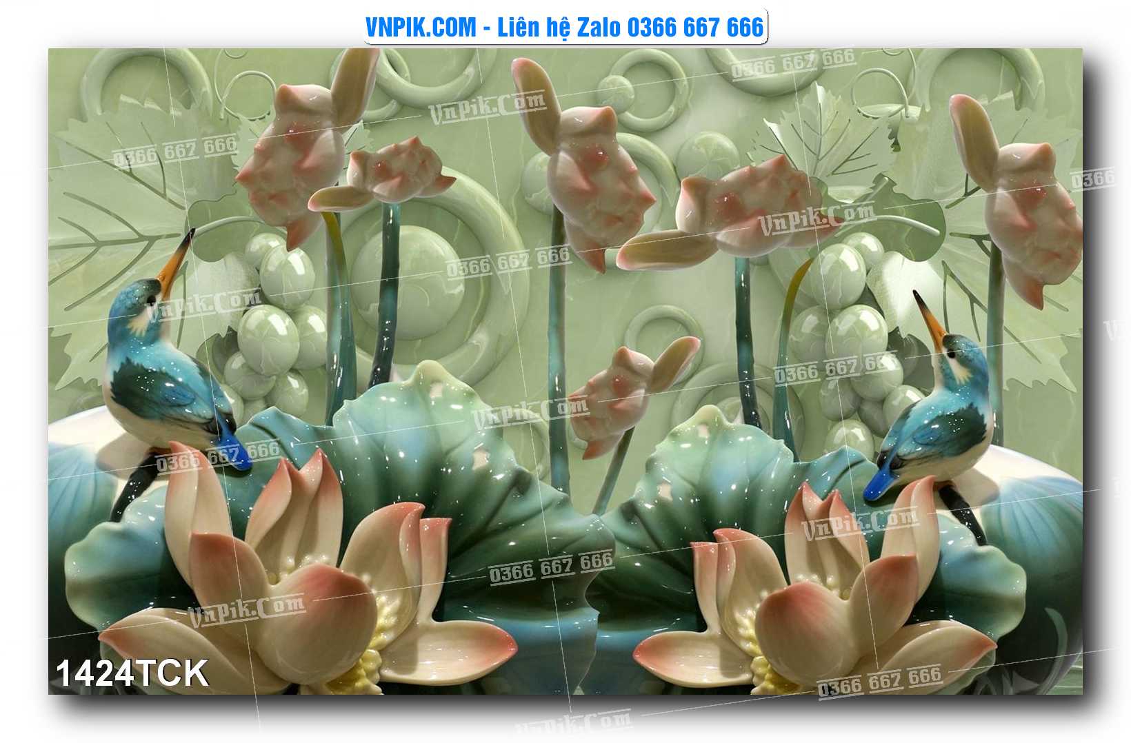 Tranh Hoa Sen – Cá Koi – Cá Chép 1424TCK