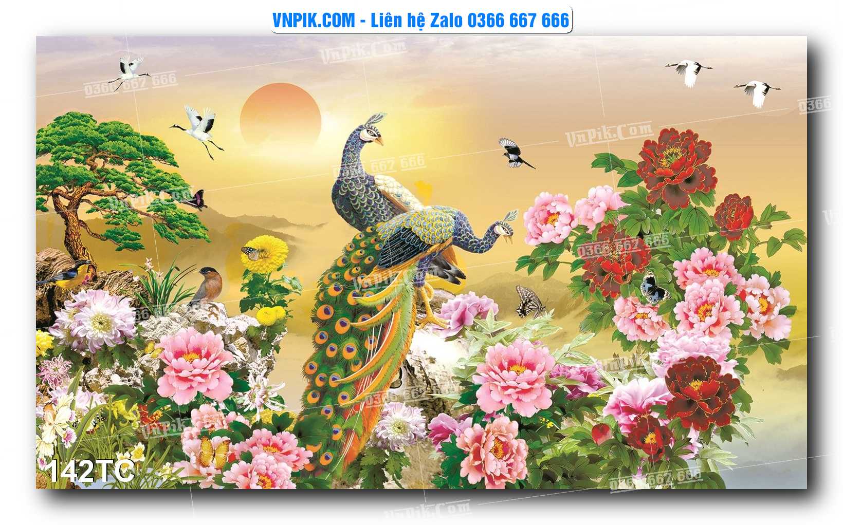 Tranh Treo Tường – Chim Công Hoa Mẫu Đơn 142TC