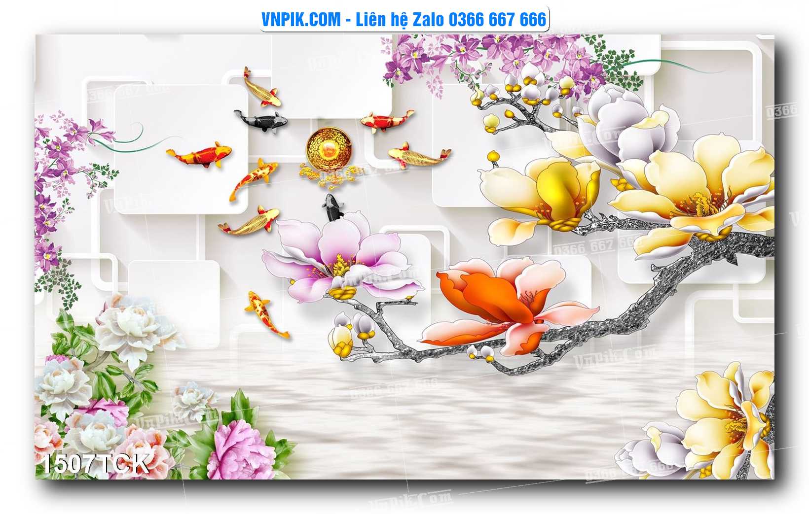 Tranh Hoa Sen – Cá Koi – Cá Chép 1507TCK