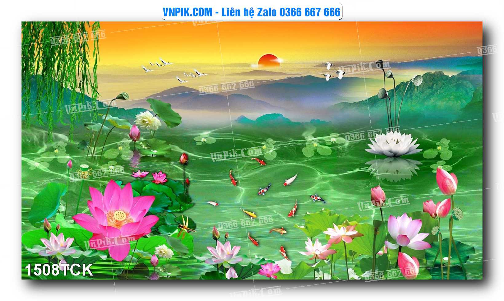 Tranh Hoa Sen – Cá Koi – Cá Chép 1508TCK