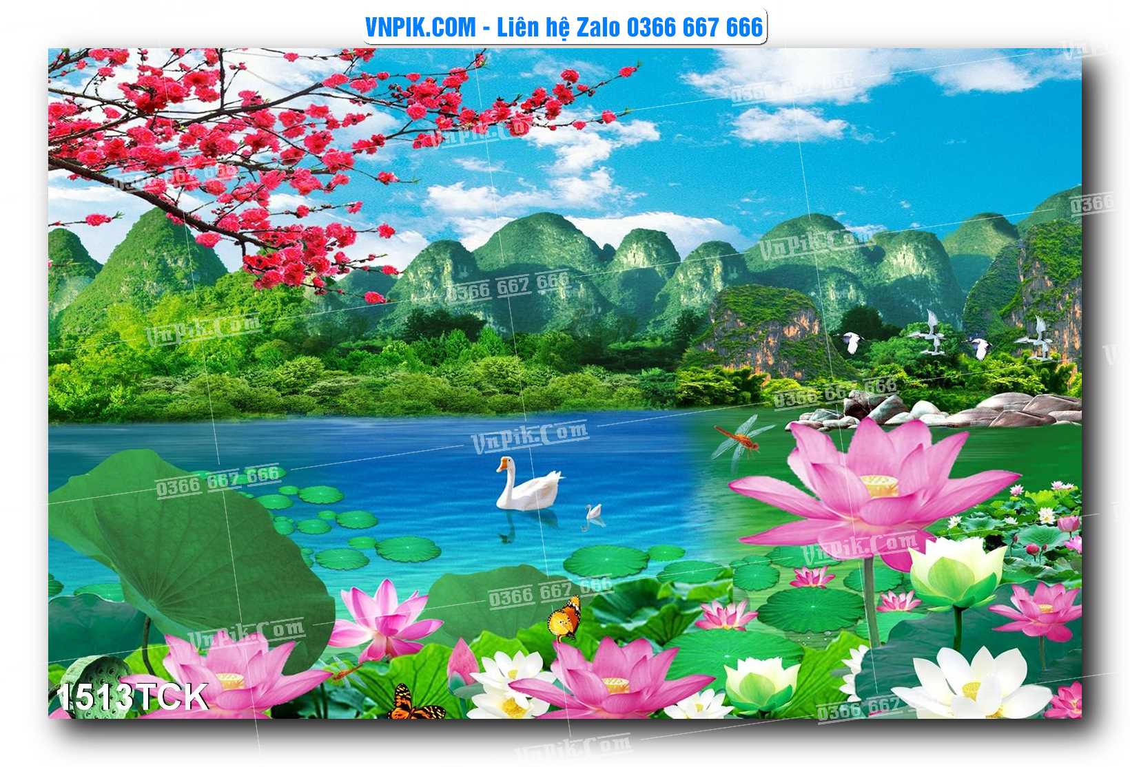 Tranh Hoa Sen – Cá Koi – Cá Chép 1513TCK