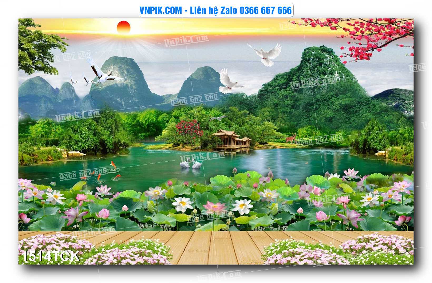 Tranh Hoa Sen – Cá Koi – Cá Chép 1514TCK