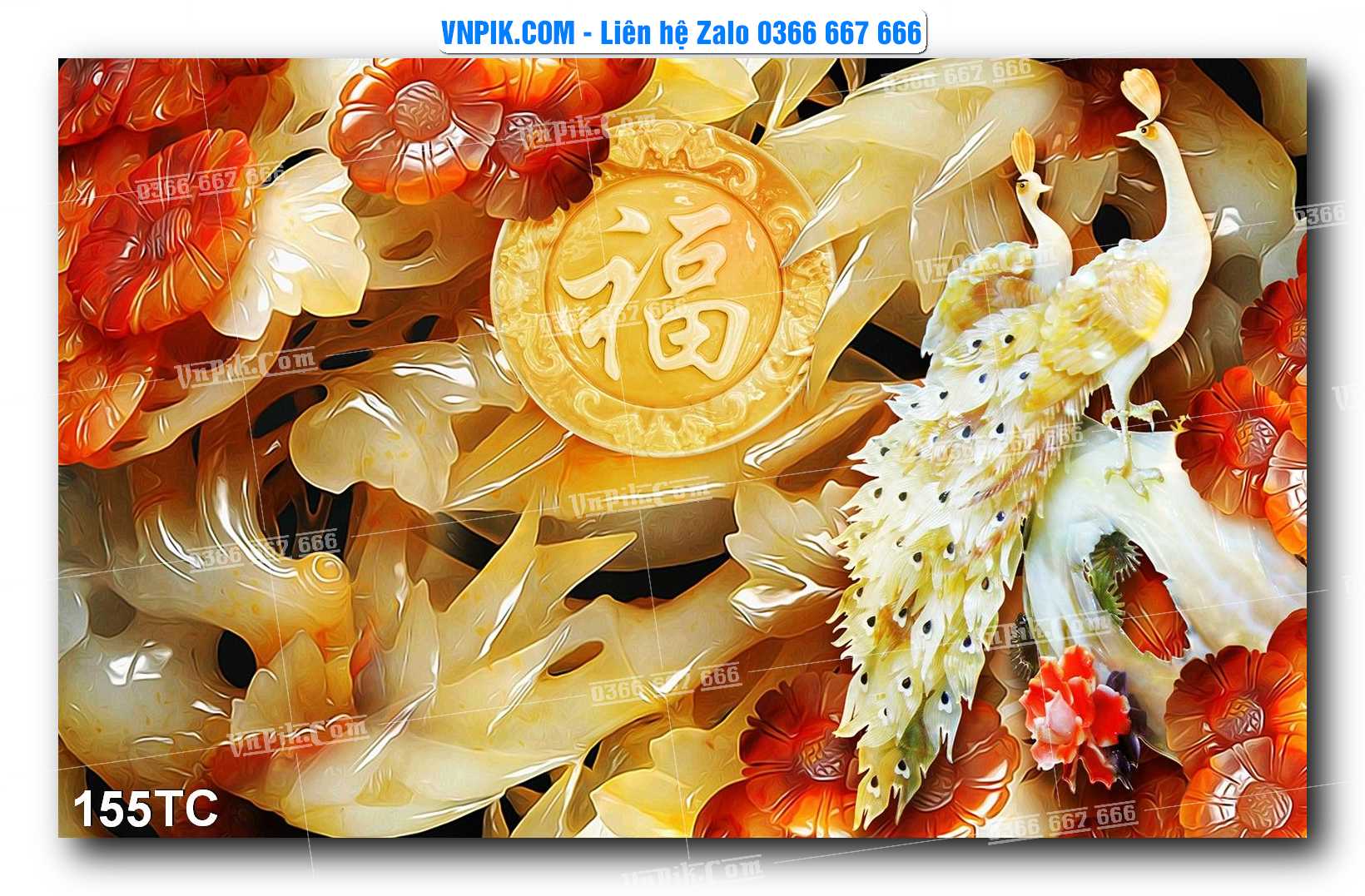 Tranh Treo Tường – Chim Công Hoa Mẫu Đơn 155TC