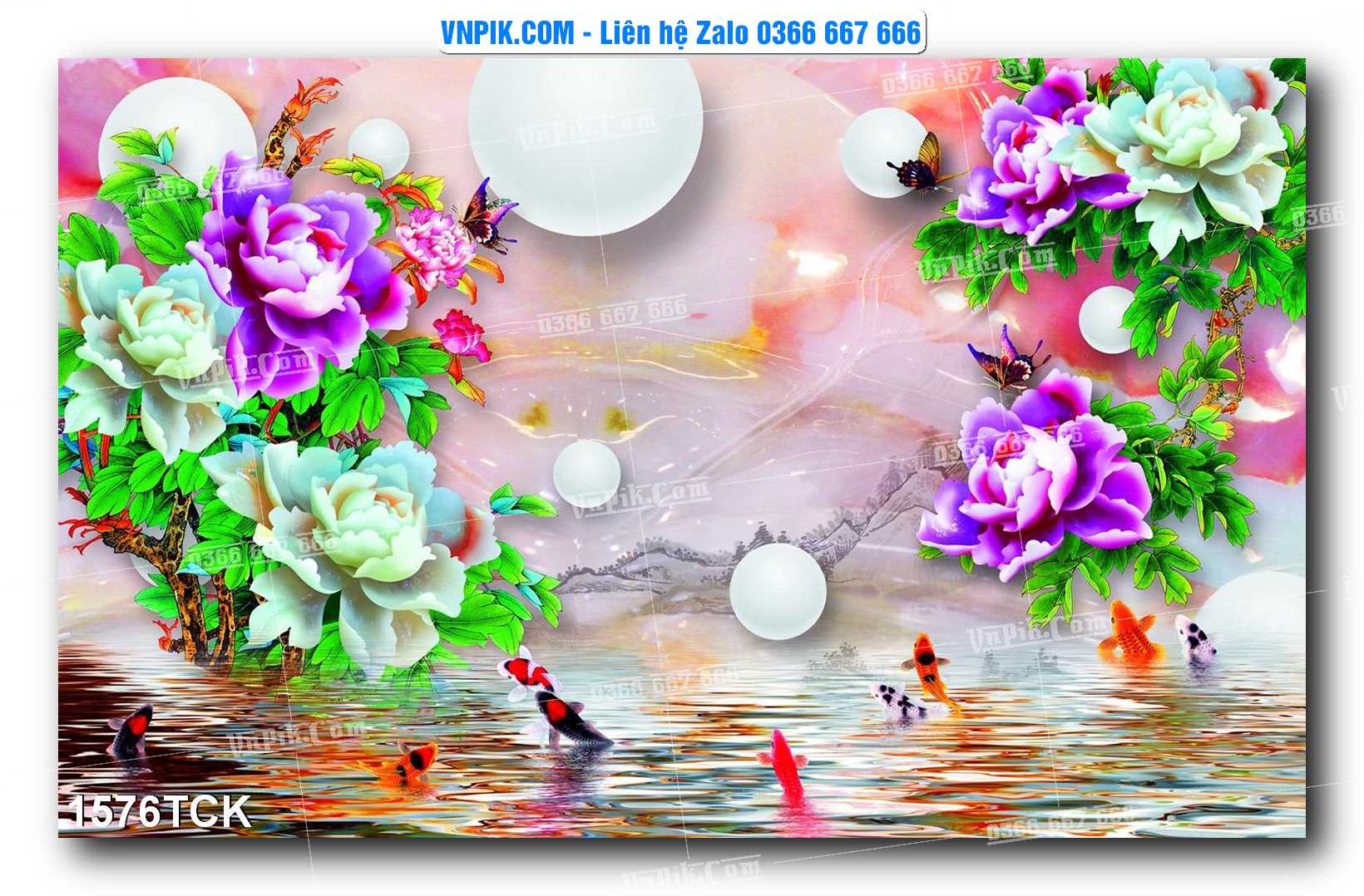 Tranh Hoa Sen – Cá Koi – Cá Chép 1576TCK