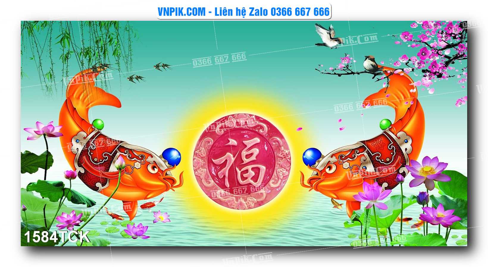 Tranh Hoa Sen – Cá Koi – Cá Chép 1584TCK