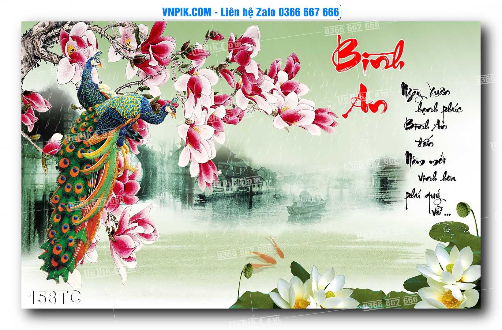 Tranh Treo Tường – Chim Công Hoa Mẫu Đơn 158TC