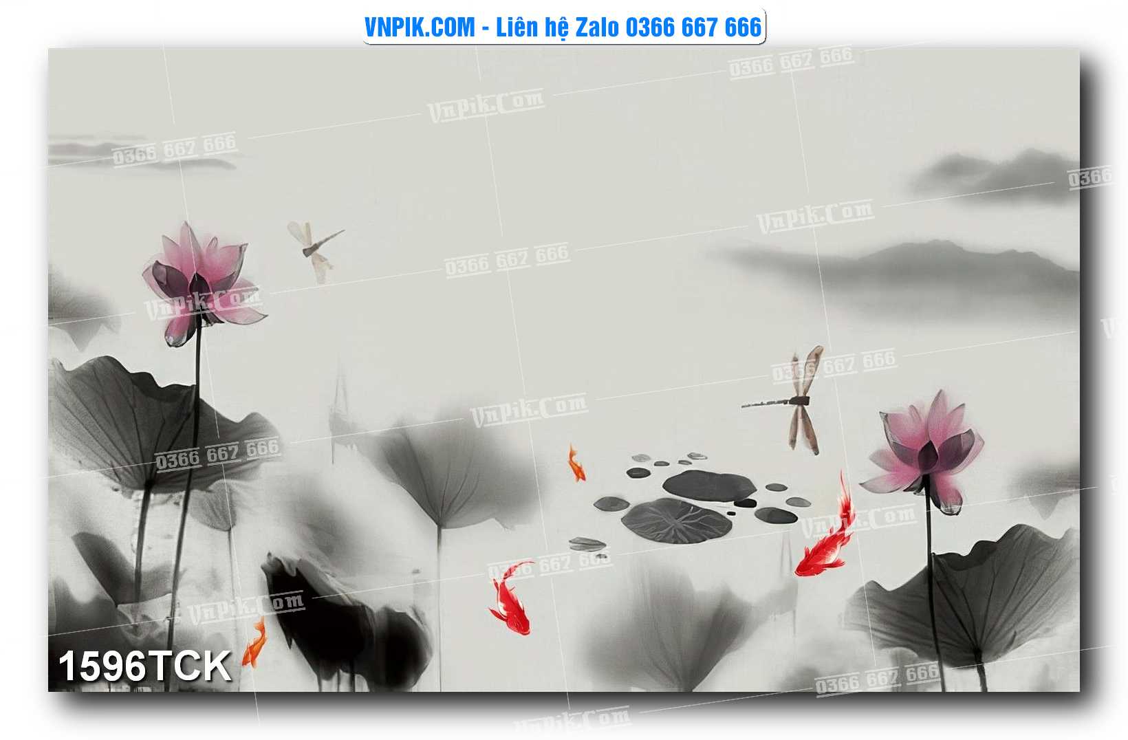 Tranh Hoa Sen – Cá Koi – Cá Chép 1596TCK