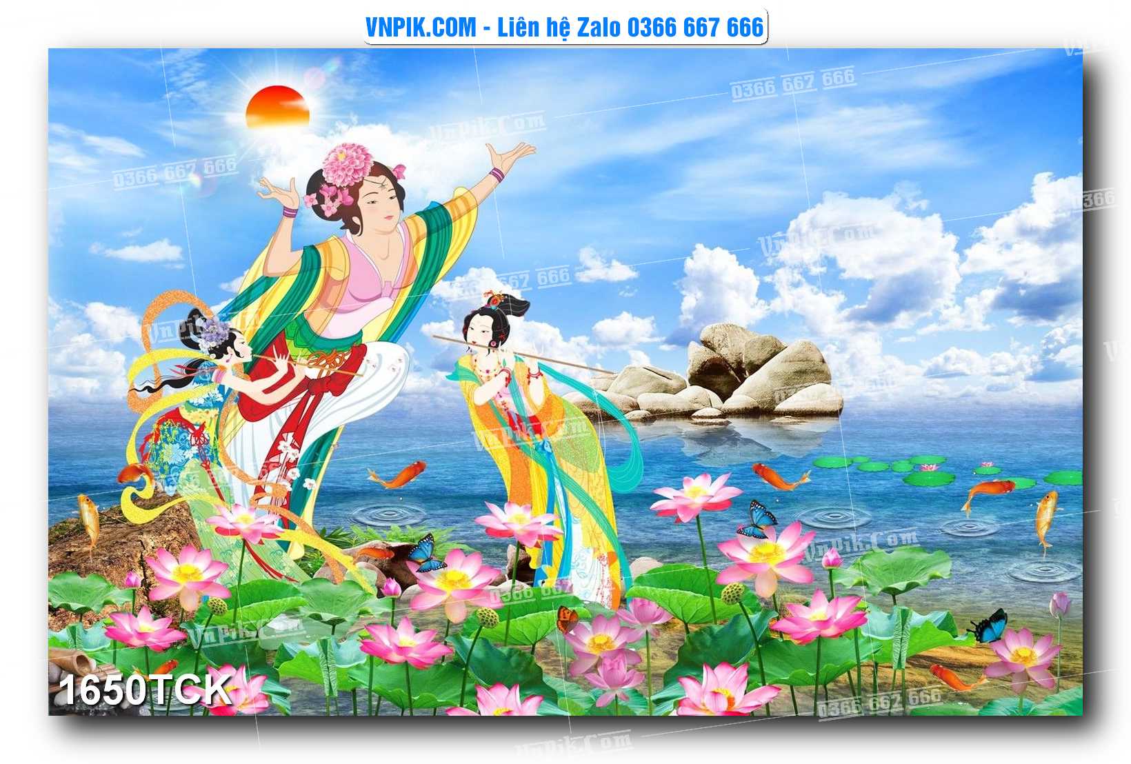 Tranh Hoa Sen – Cá Koi – Cá Chép 1650TCK