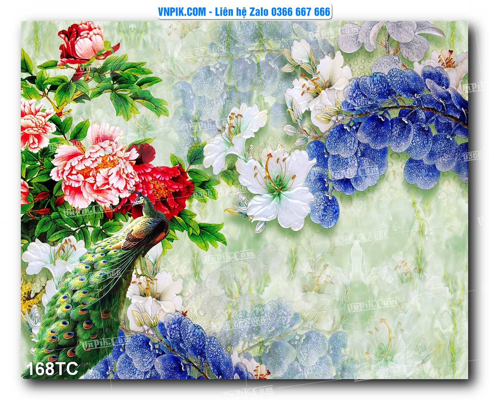 Tranh Treo Tường – Chim Công Hoa Mẫu Đơn 168TC