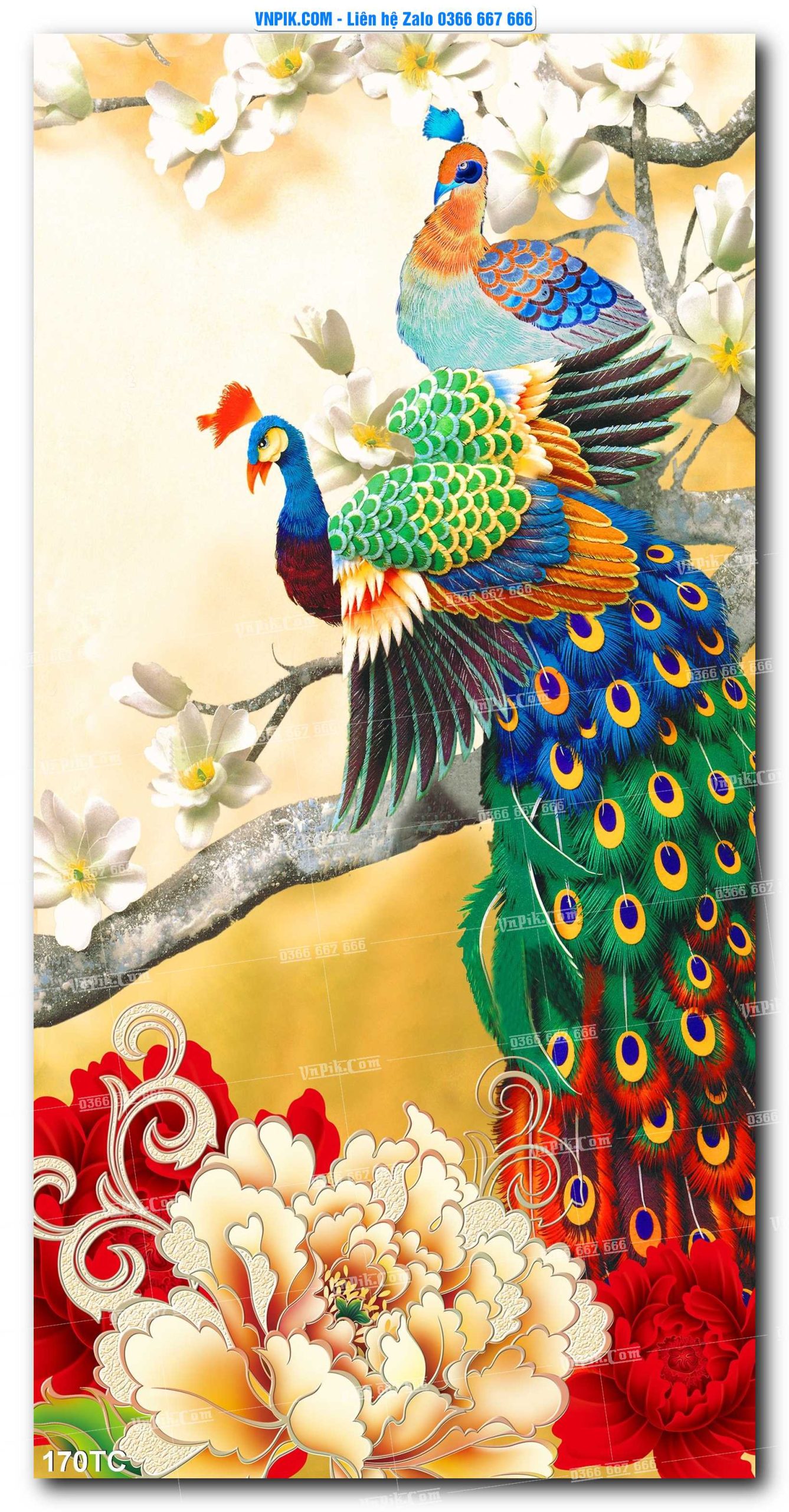 Tranh Treo Tường – Chim Công Hoa Mẫu Đơn 170TC