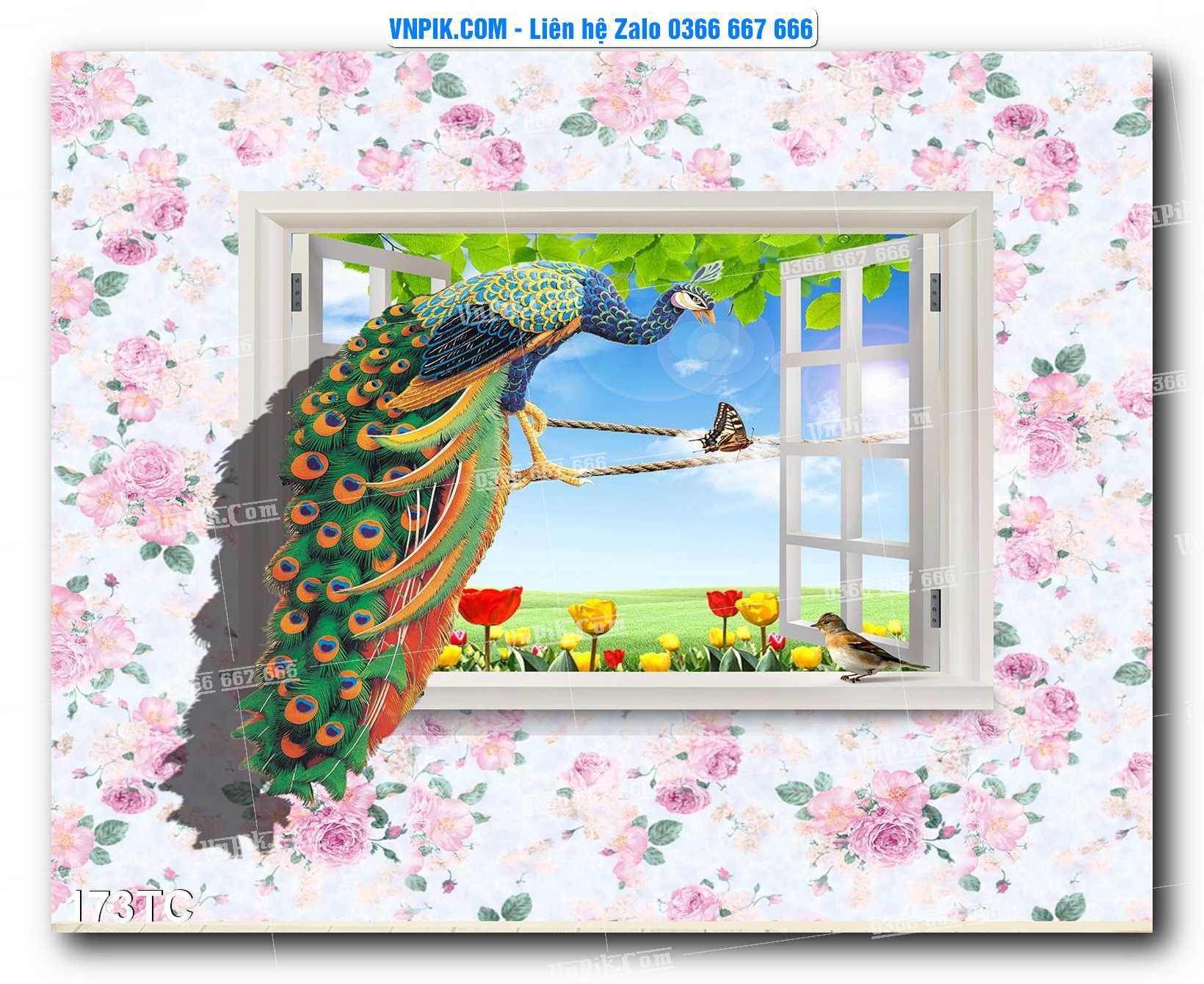 Tranh Treo Tường – Chim Công Hoa Mẫu Đơn 173TC