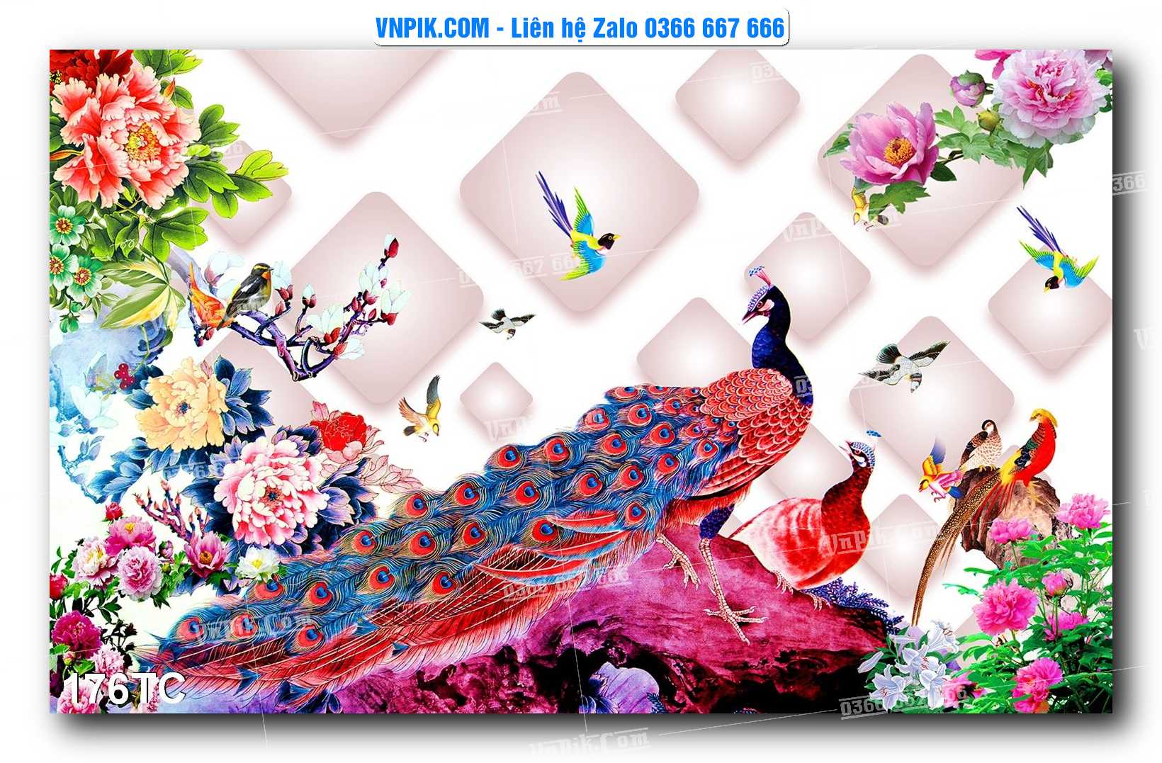 Tranh Treo Tường – Chim Công Hoa Mẫu Đơn 176TC