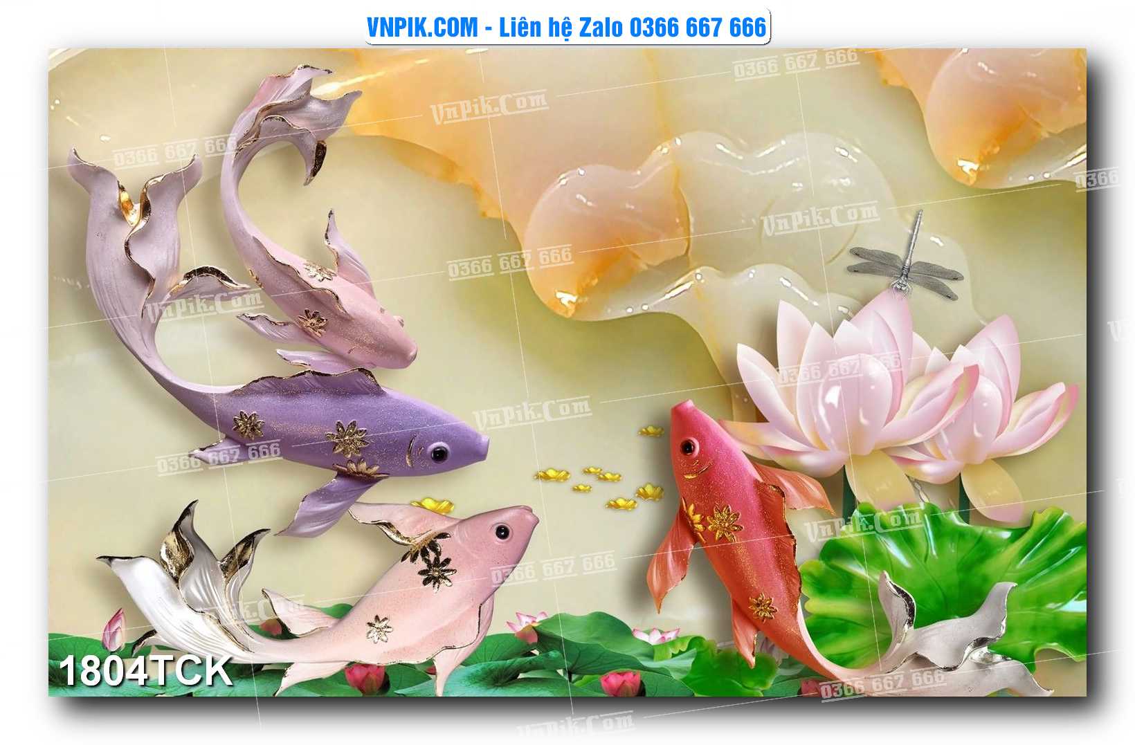 Tranh Hoa Sen – Cá Koi – Cá Chép 1804TCK