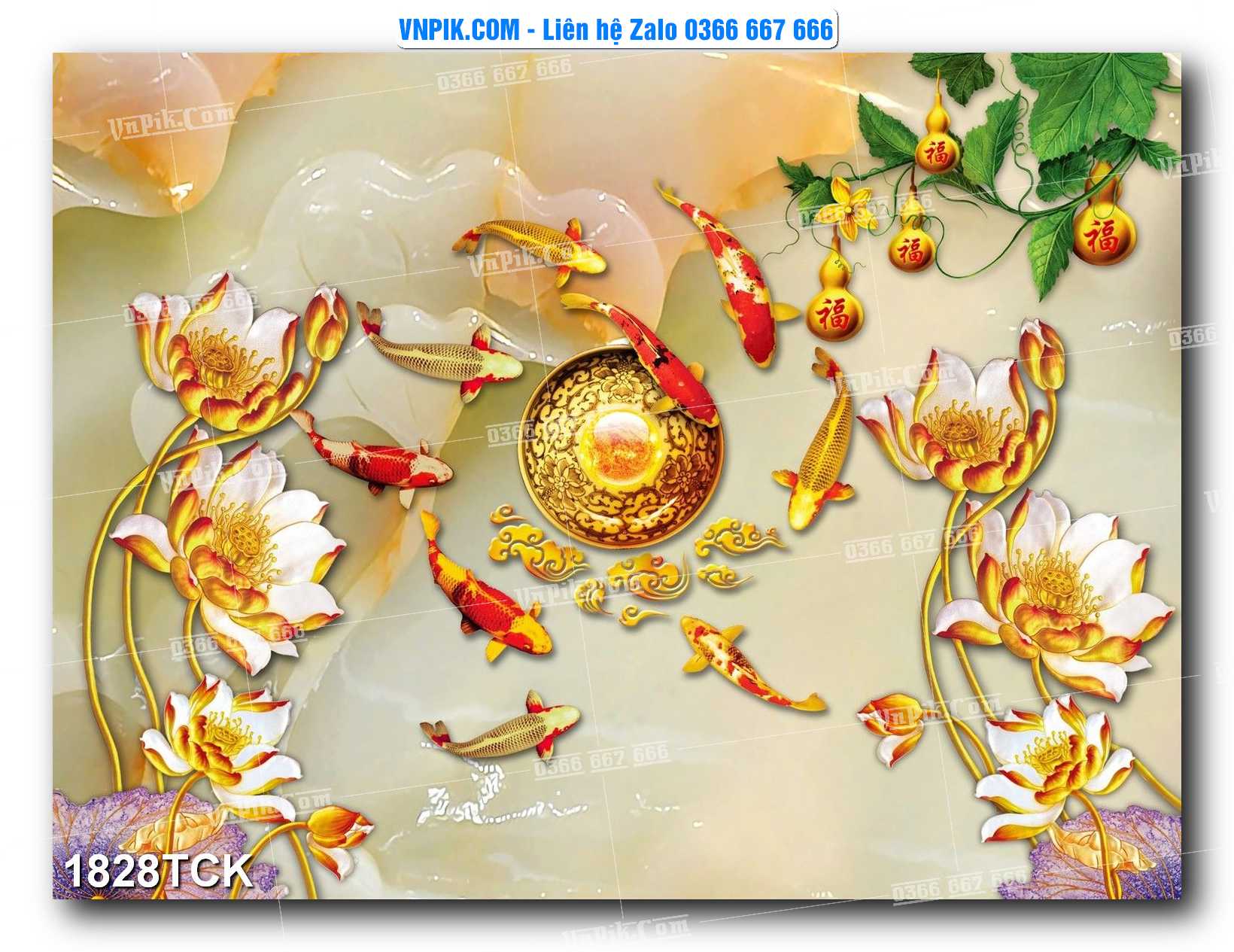 Tranh Hoa Sen – Cá Koi – Cá Chép 1828TCK
