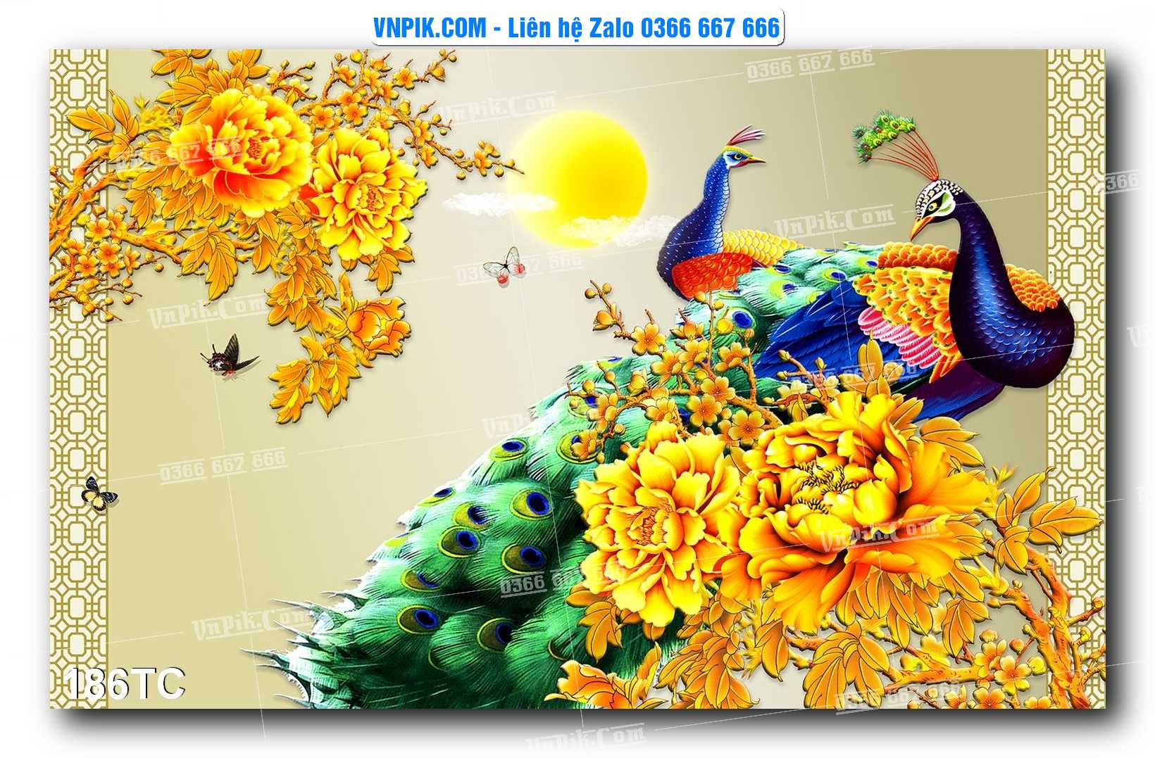 Tranh Treo Tường – Chim Công Hoa Mẫu Đơn 186TC