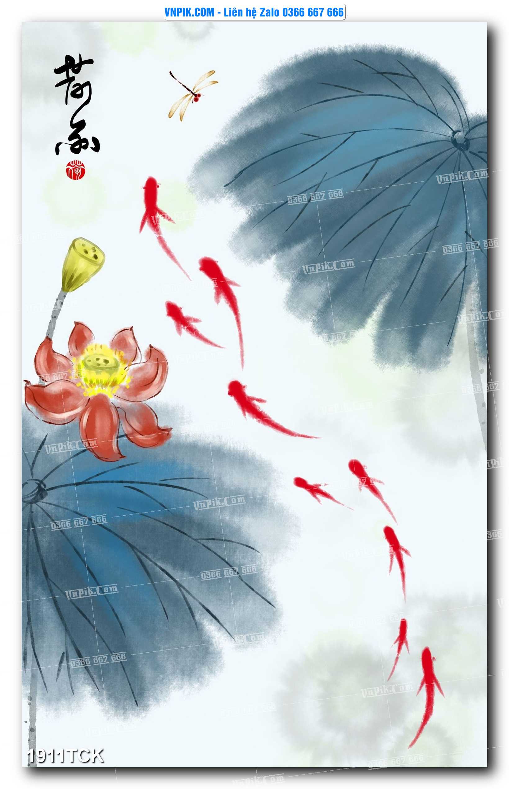 Tranh Hoa Sen – Cá Koi – Cá Chép 1911TCK