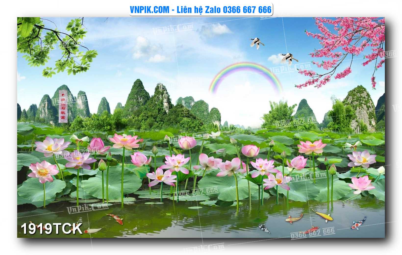 Tranh Hoa Sen – Cá Koi – Cá Chép 1919TCK
