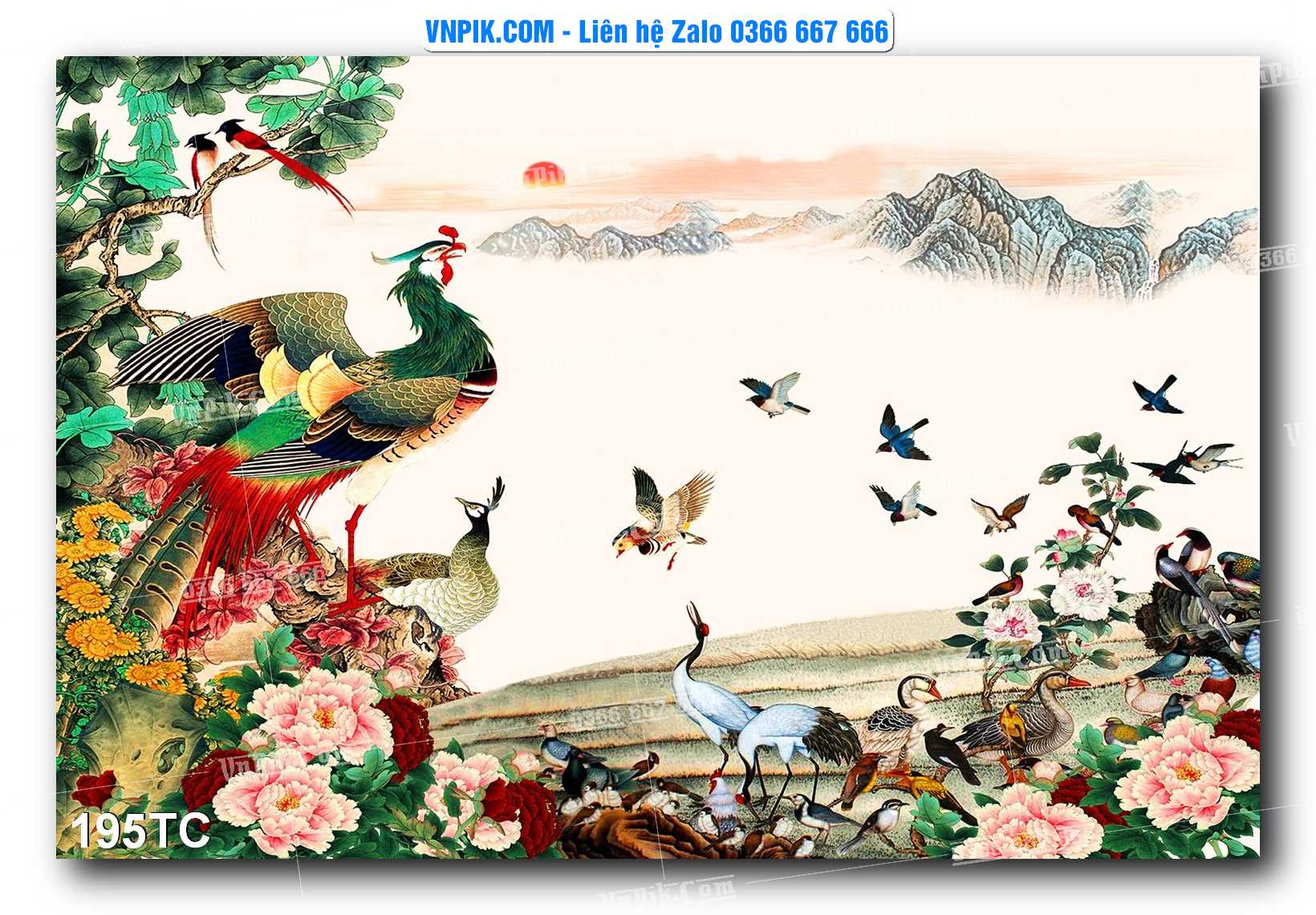 Tranh Treo Tường – Chim Công Hoa Mẫu Đơn 195TC