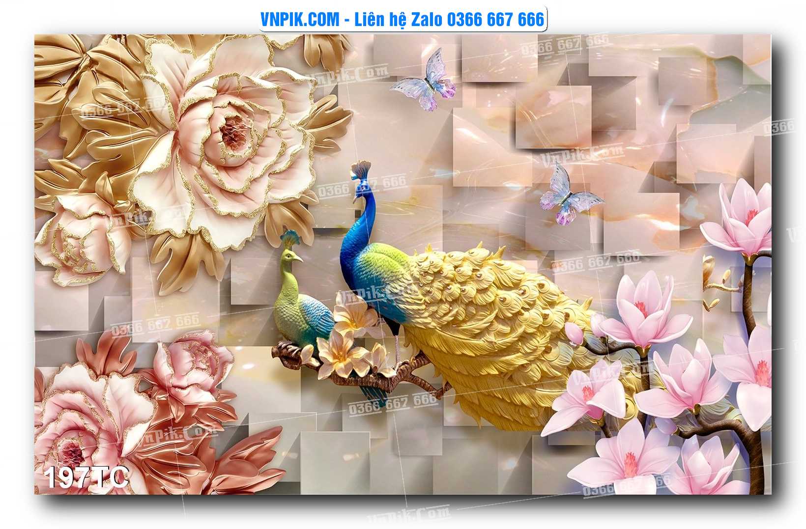Tranh Treo Tường – Chim Công Hoa Mẫu Đơn 197TC