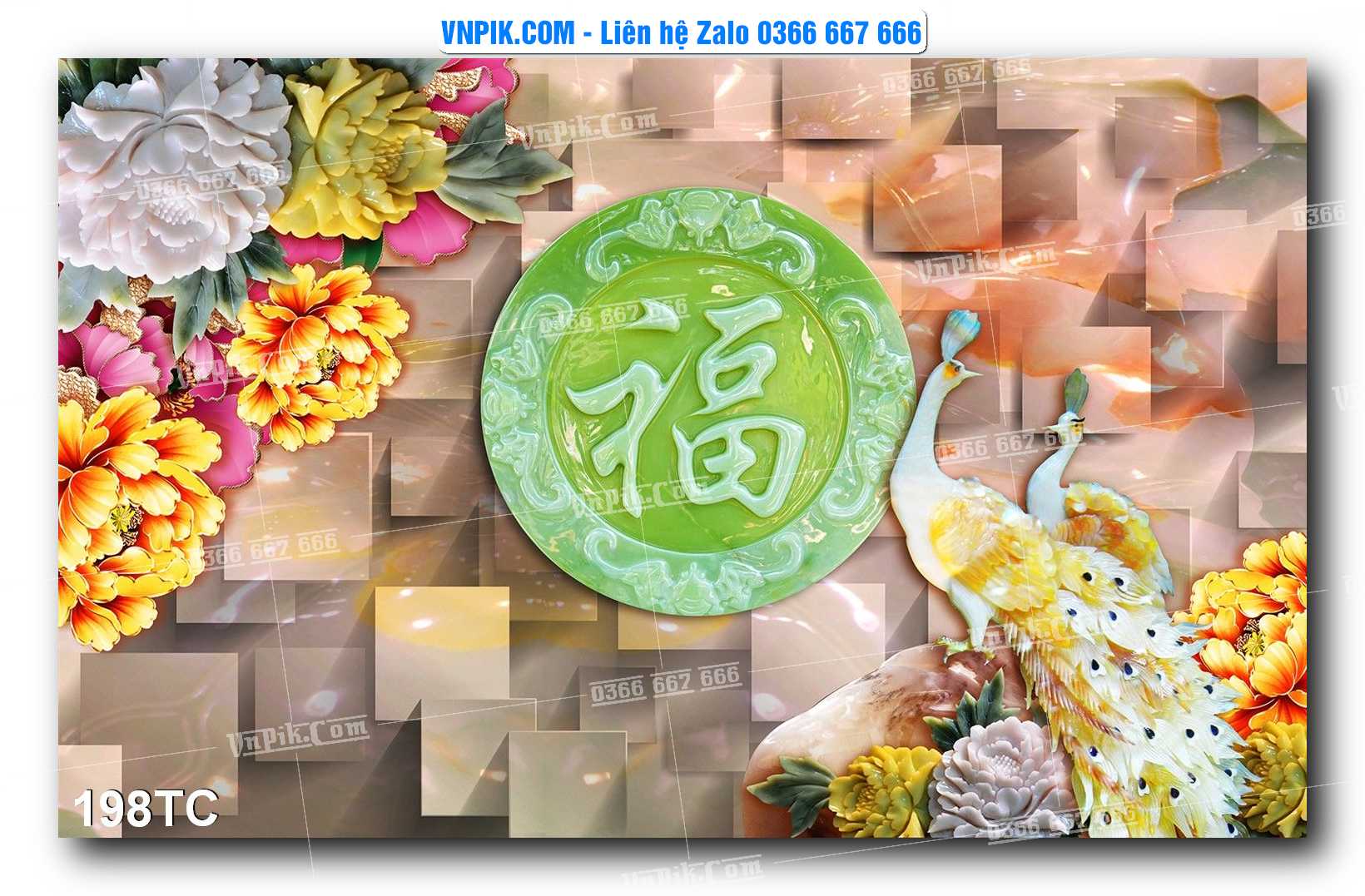 Tranh Treo Tường – Chim Công Hoa Mẫu Đơn 198TC