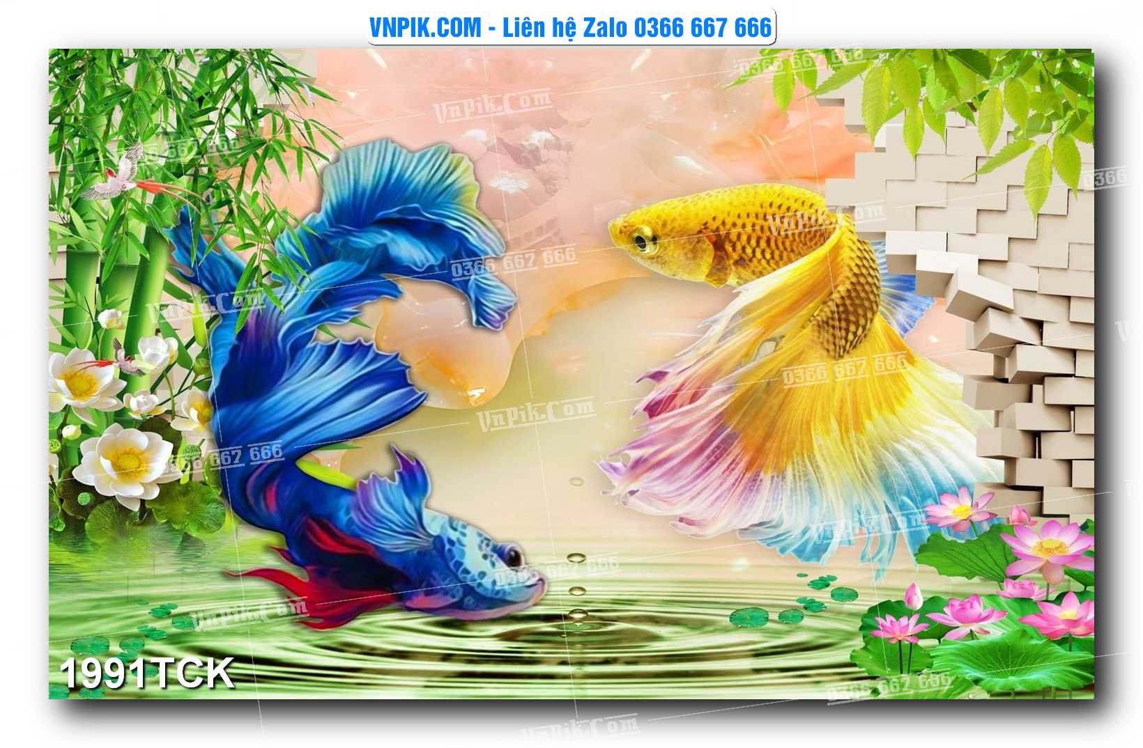Tranh Hoa Sen – Cá Koi – Cá Chép 1991TCK