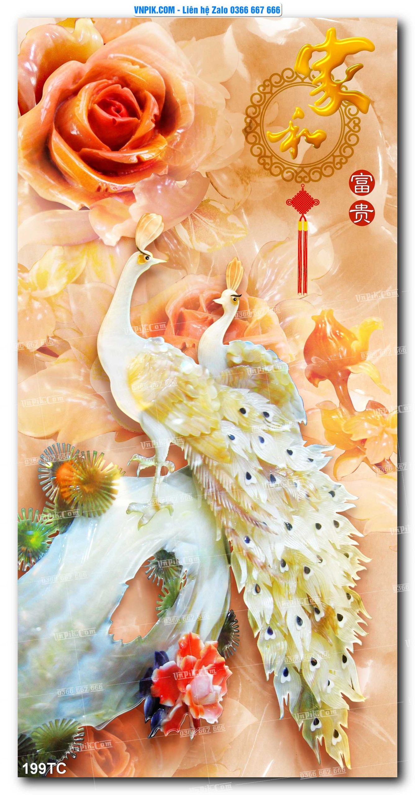 Tranh Treo Tường – Chim Công Hoa Mẫu Đơn 199TC