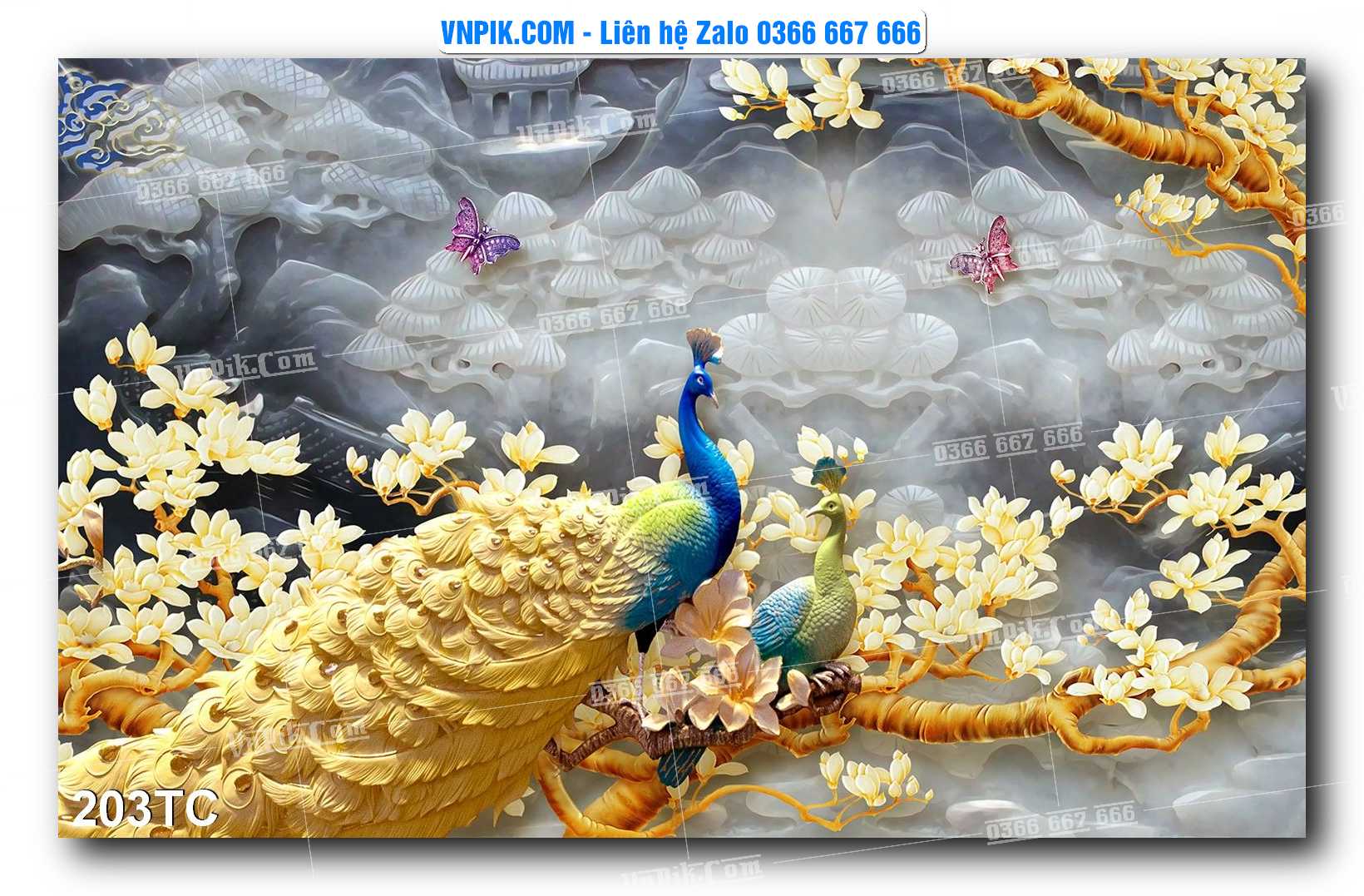 Tranh Treo Tường – Chim Công Hoa Mẫu Đơn 203TC