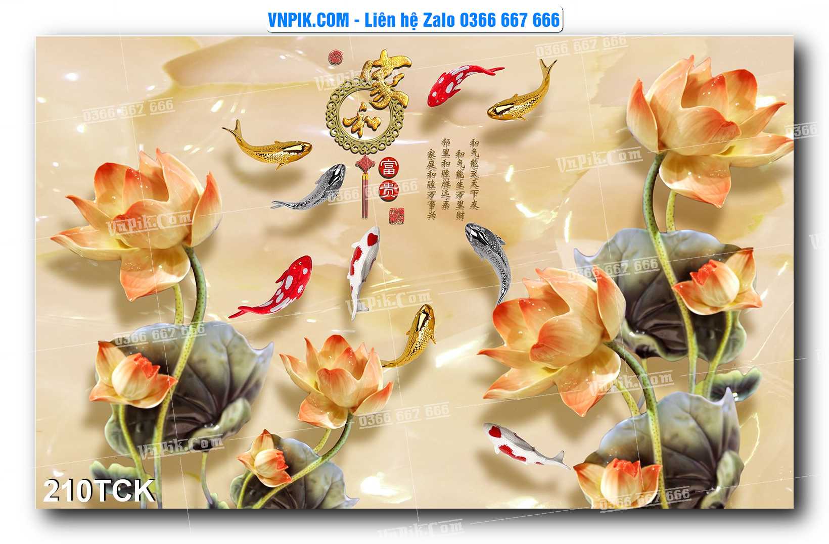 Tranh Hoa Sen – Cá Koi – Cá Chép  210TCK