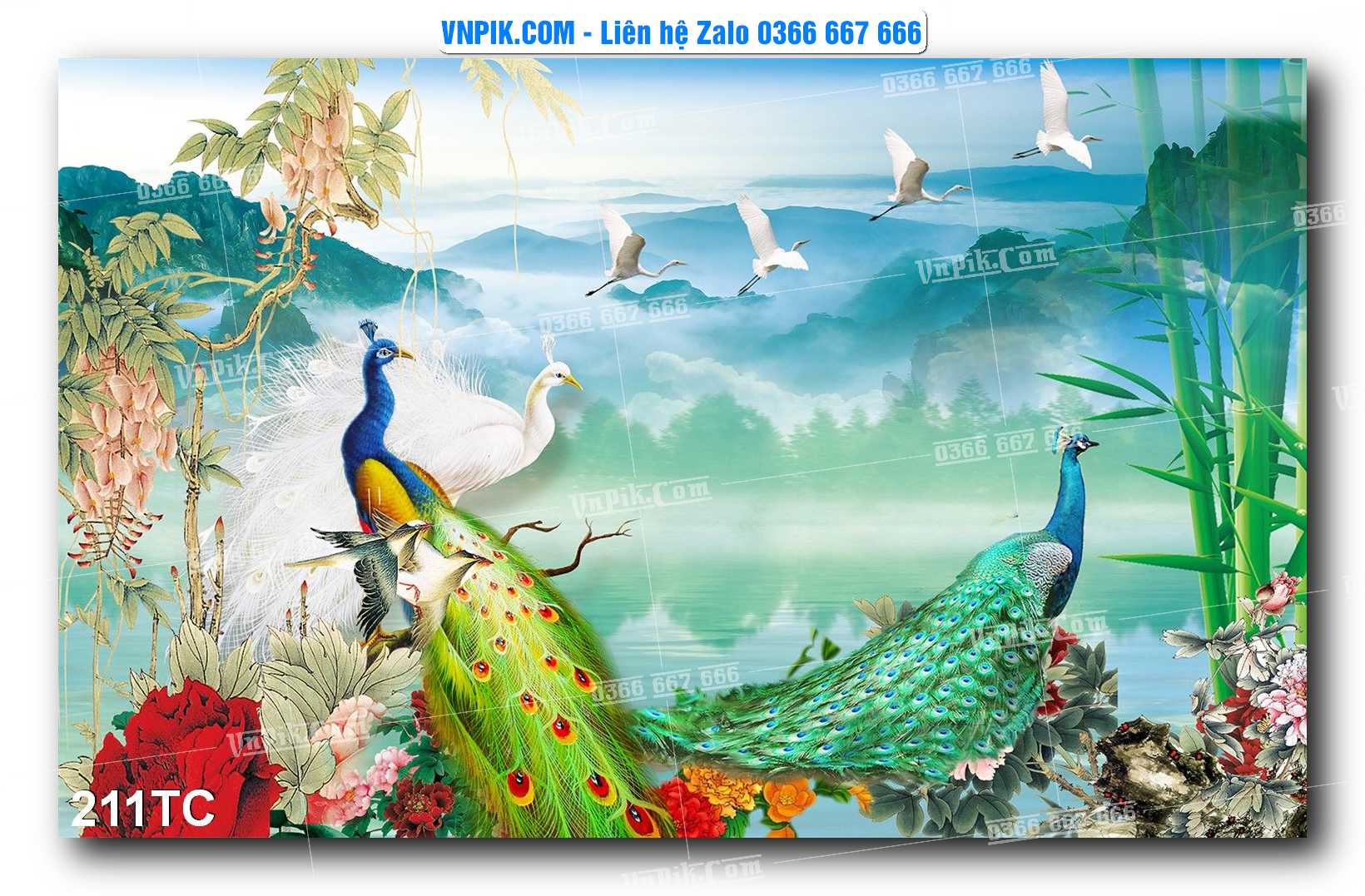 Tranh Treo Tường – Chim Công Hoa Mẫu Đơn 211TC