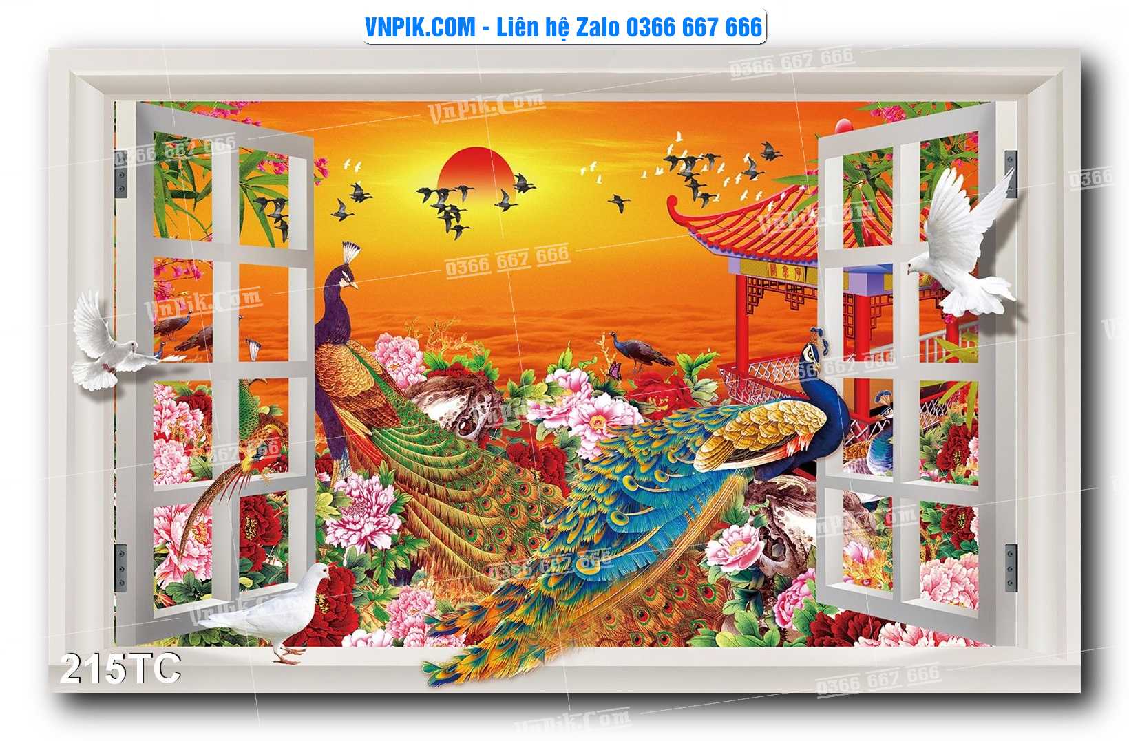 Tranh Treo Tường – Chim Công Hoa Mẫu Đơn 215TC