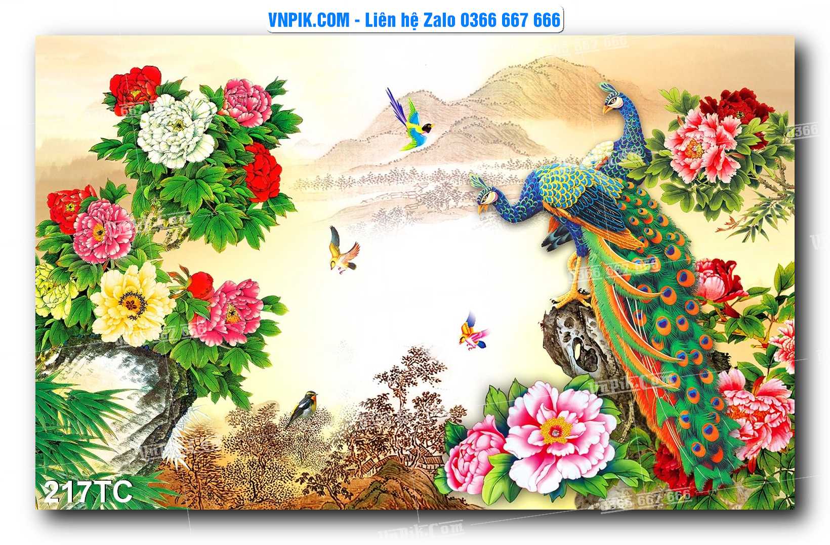 Tranh Treo Tường – Chim Công Hoa Mẫu Đơn 217TC