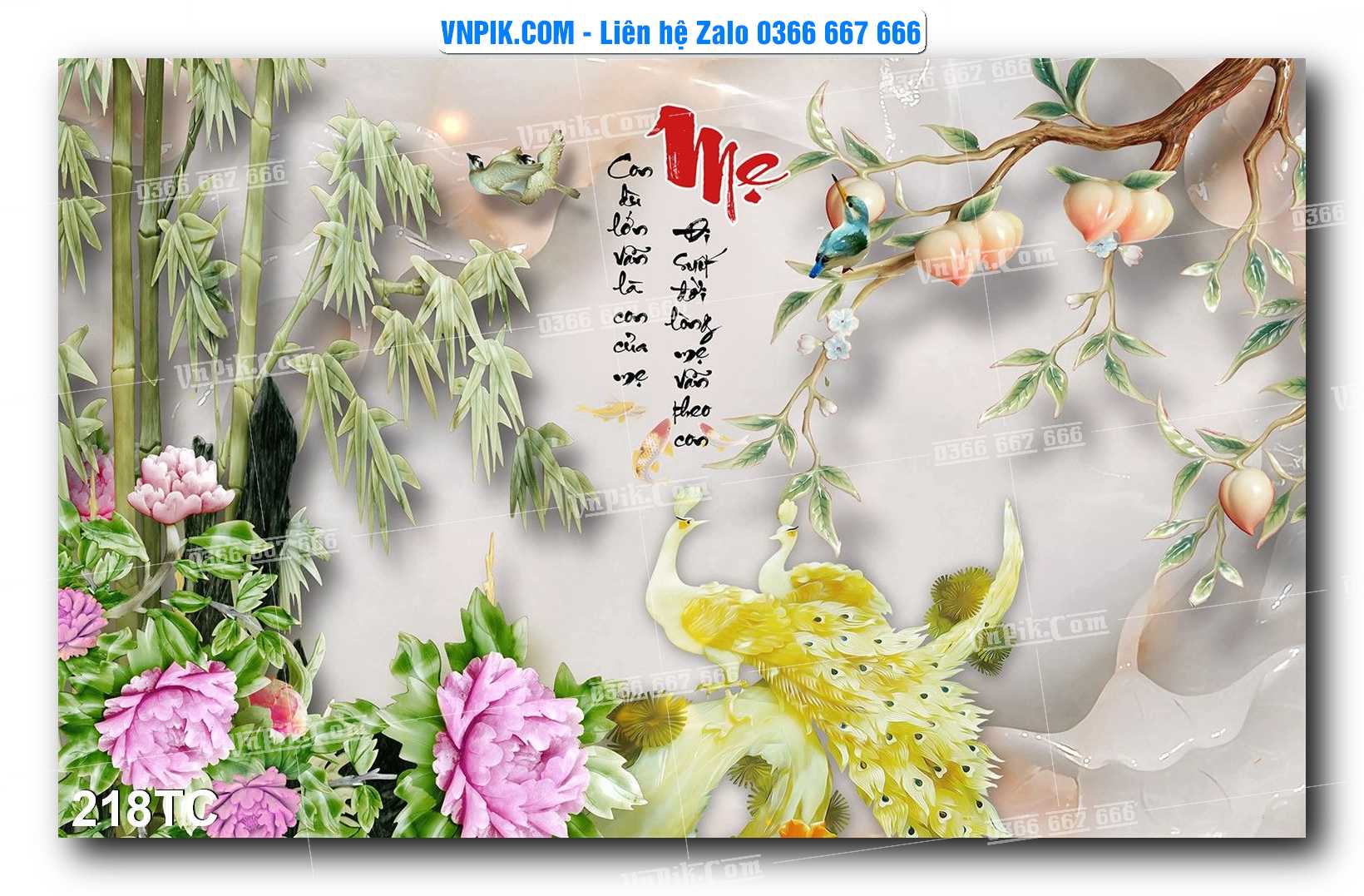 Tranh Treo Tường – Chim Công Hoa Mẫu Đơn 218TC