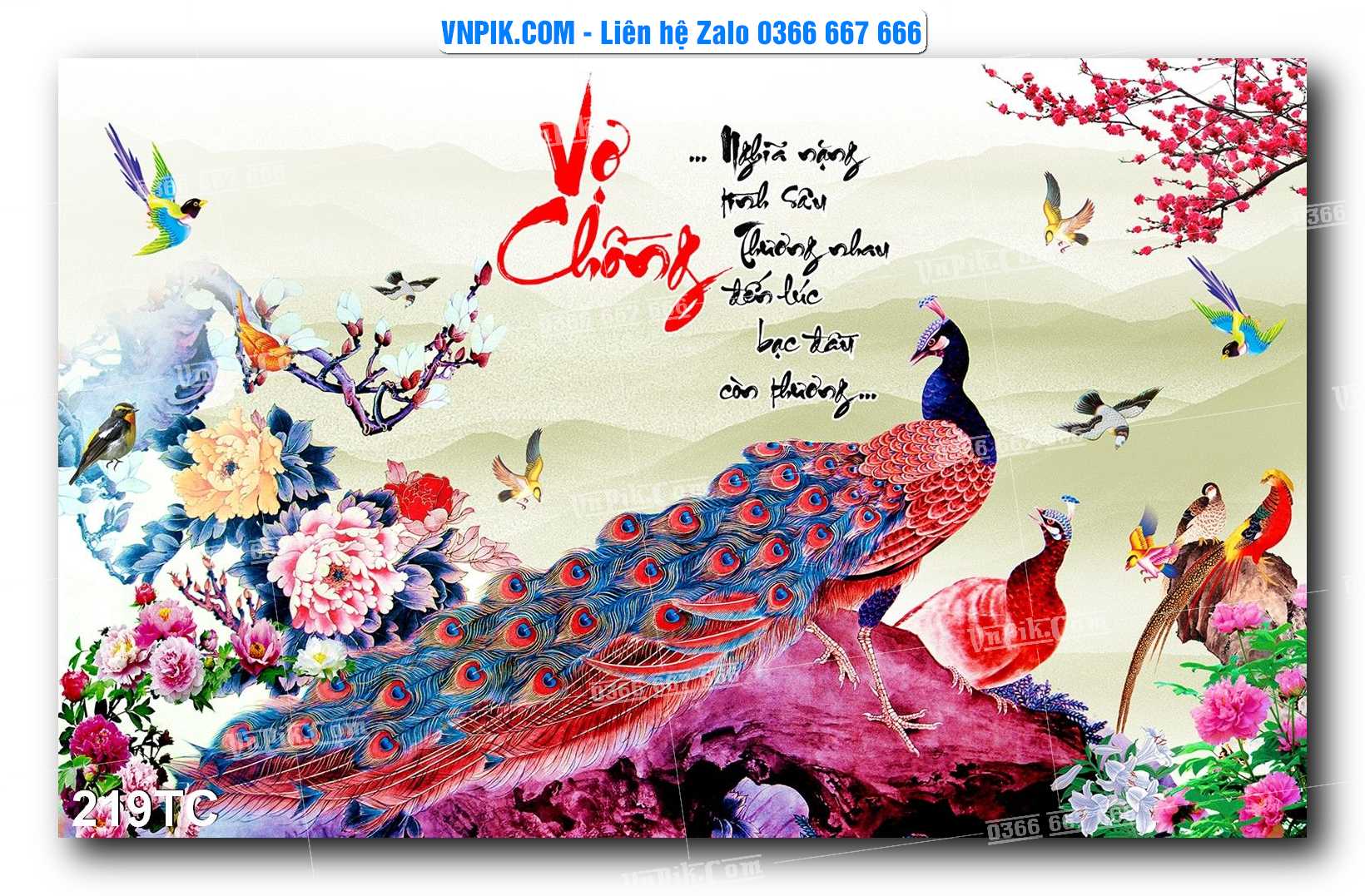 Tranh Treo Tường – Chim Công Hoa Mẫu Đơn 219TC