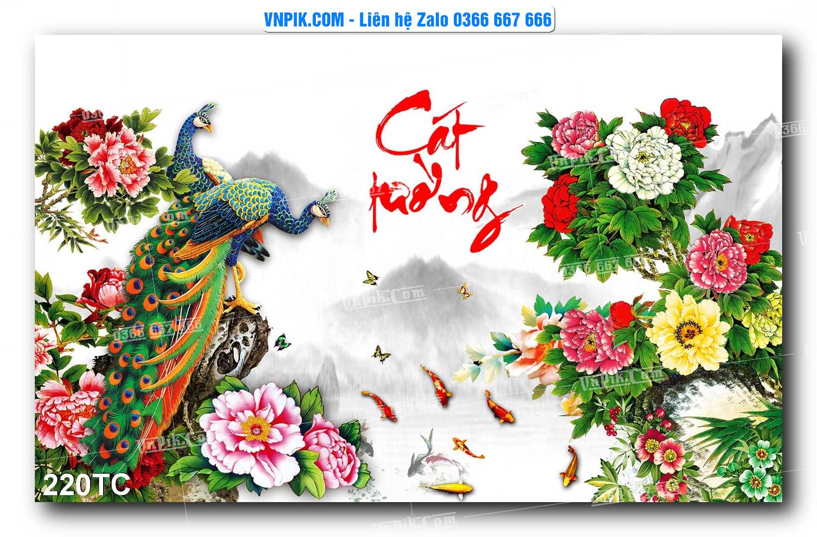 Tranh Treo Tường – Chim Công Hoa Mẫu Đơn 220TC